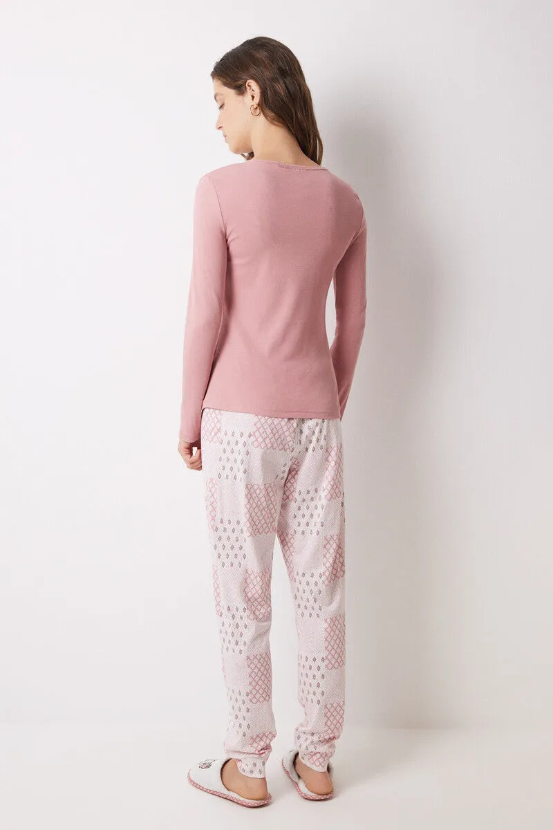 Pink Snoopy long cotton pajamas