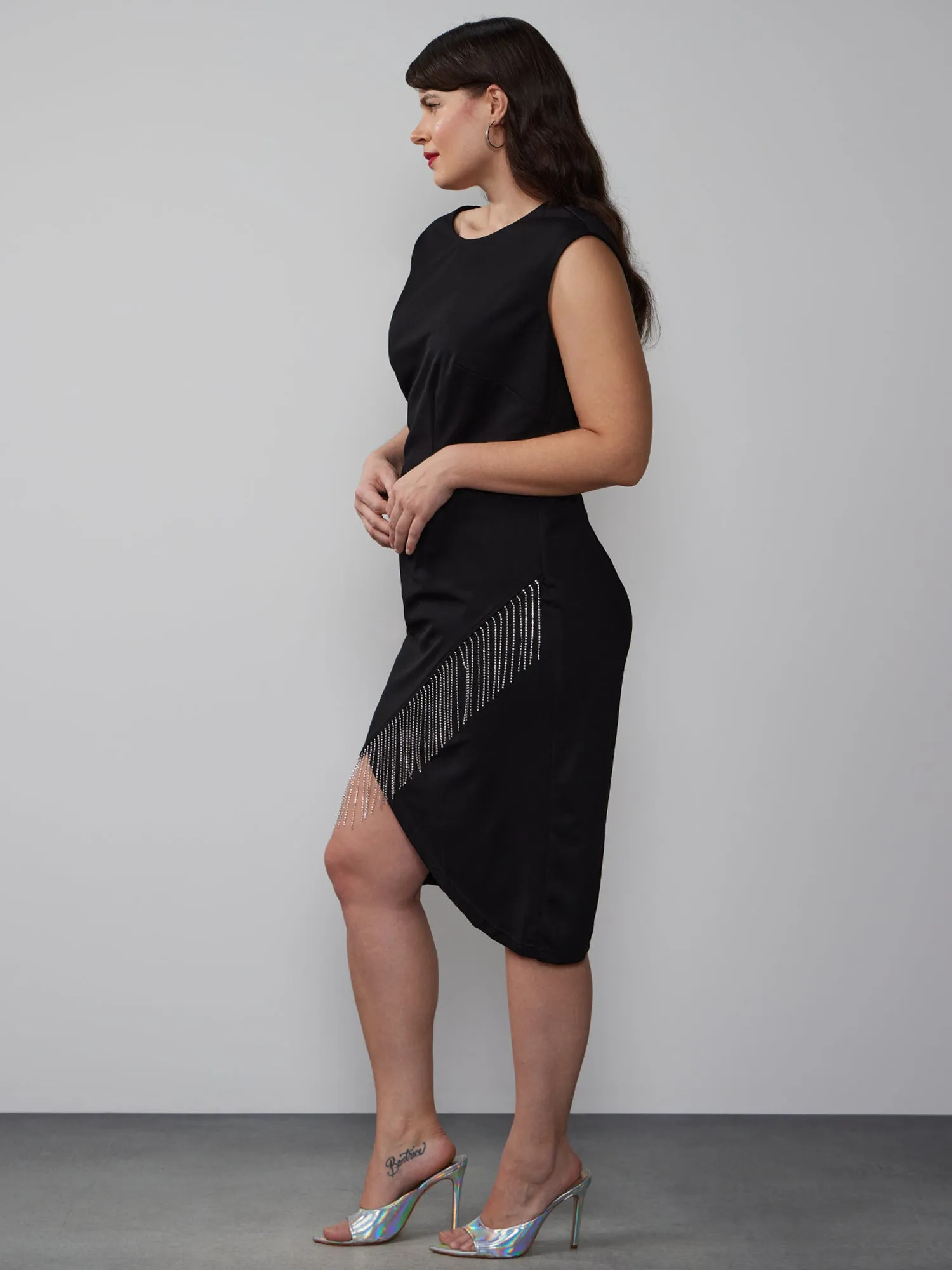 Plus Metallic Fringe Bodycon Dress