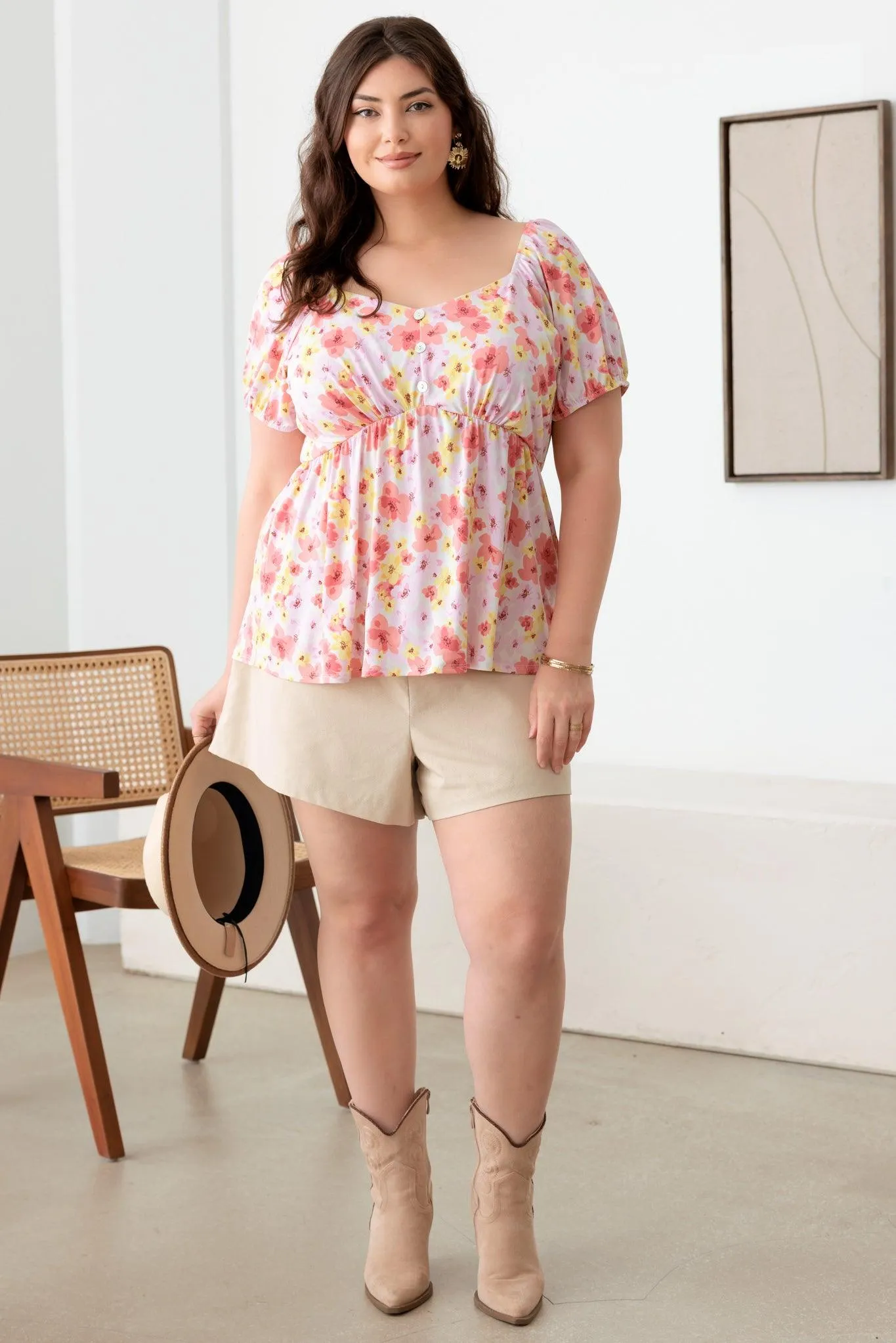 Plus Size Short Sleeve Babydoll Pullover Front Top