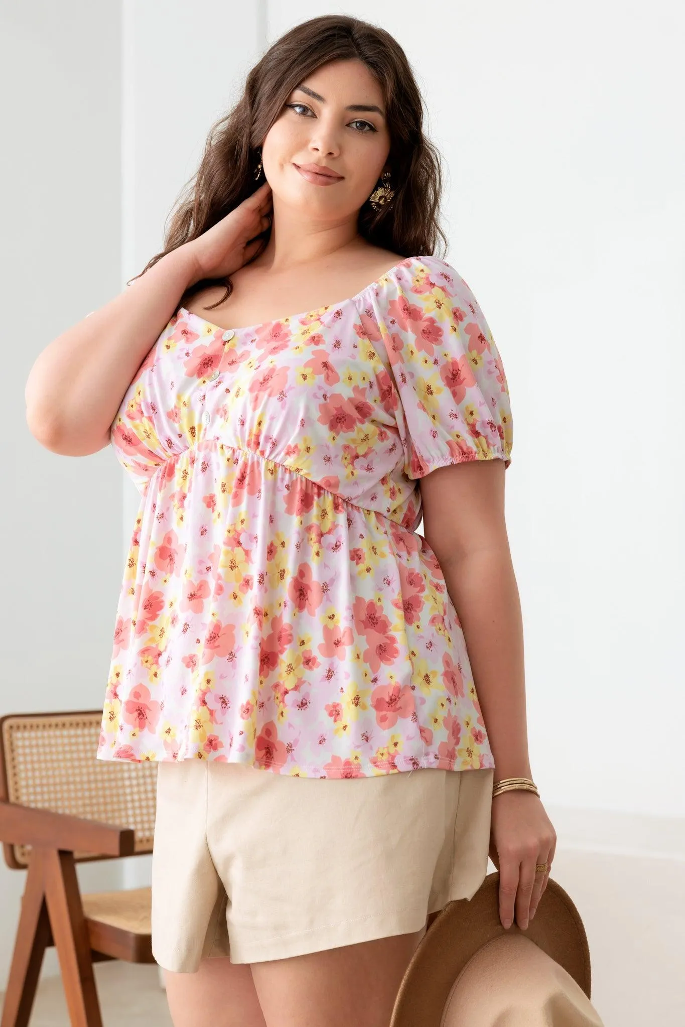 Plus Size Short Sleeve Babydoll Pullover Front Top