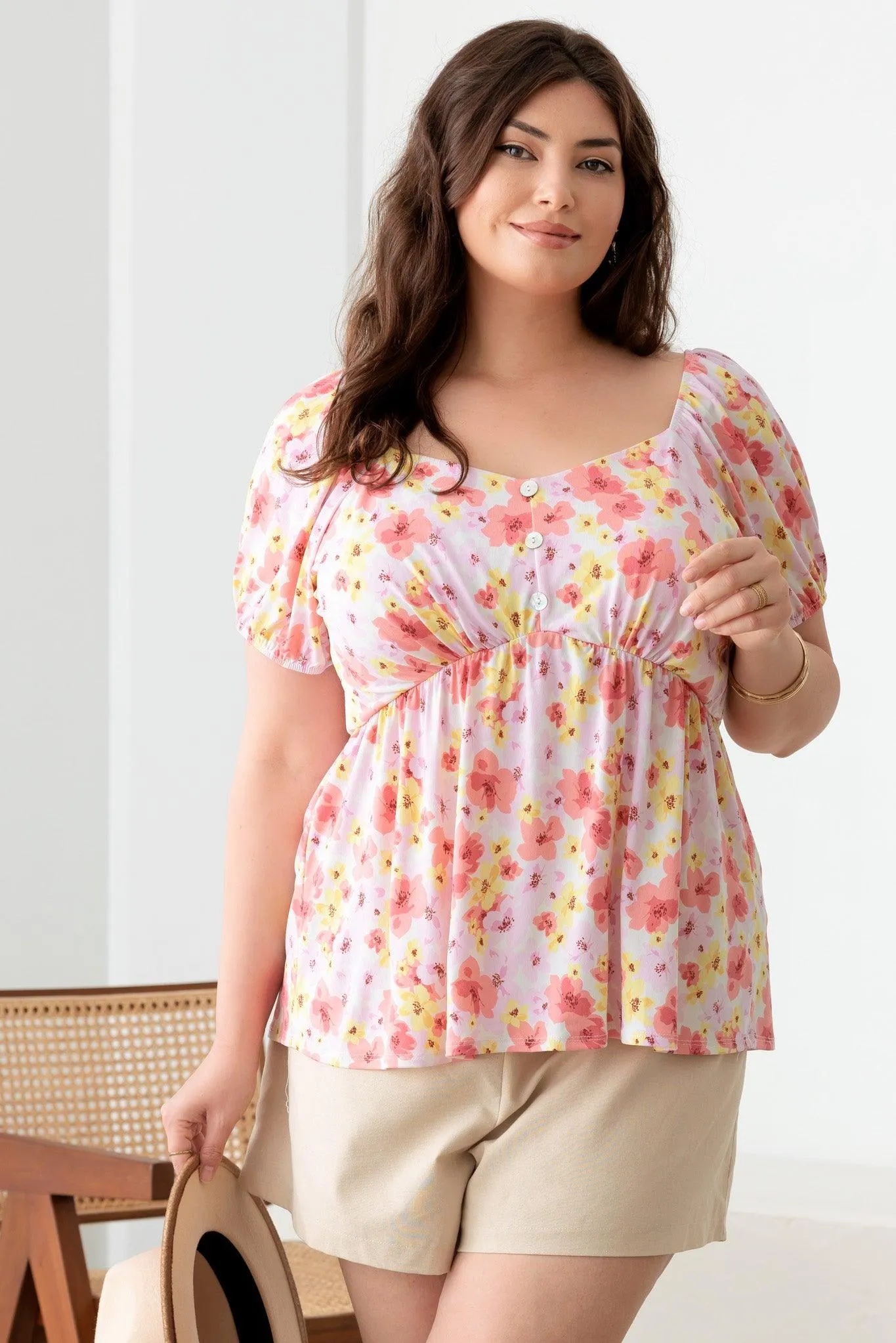 Plus Size Short Sleeve Babydoll Pullover Front Top