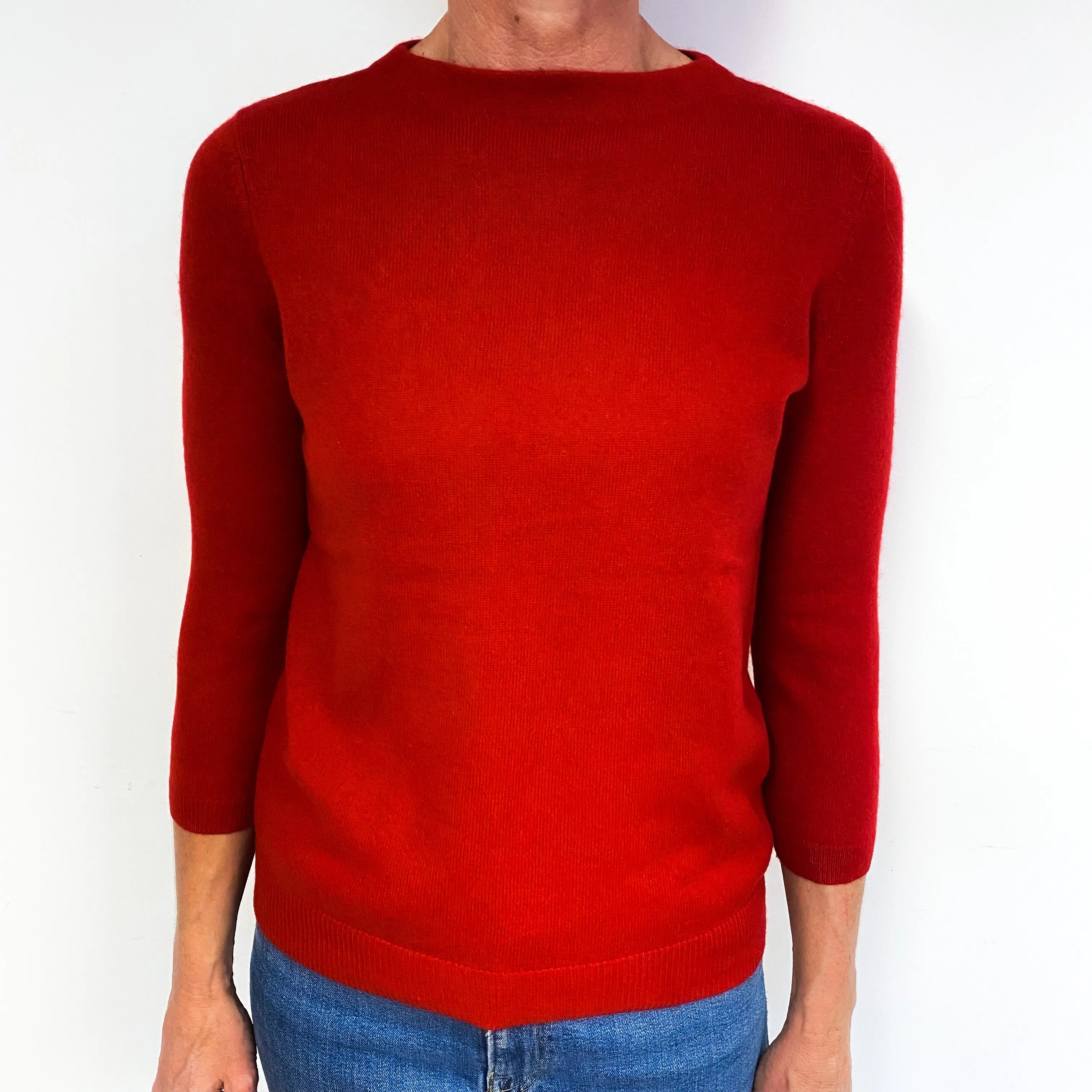 Postie Red 3/4 Sleeve Cashmere Crew Neck Jumper Medium