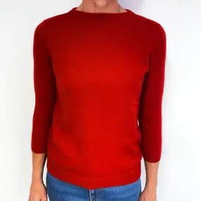 Postie Red 3/4 Sleeve Cashmere Crew Neck Jumper Medium