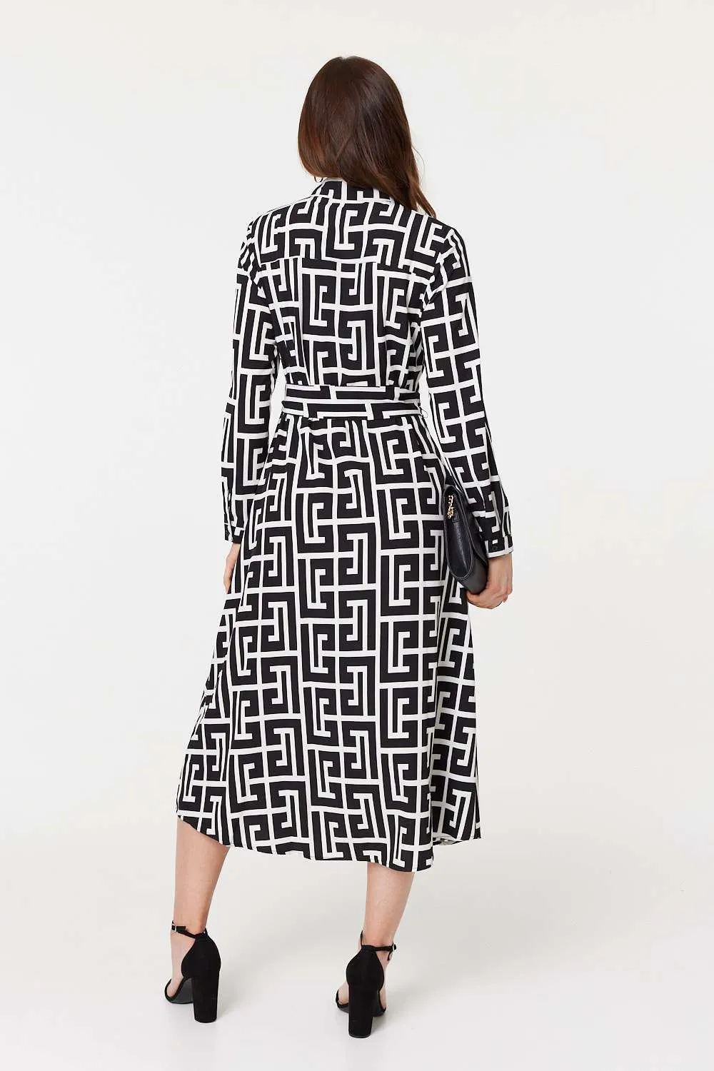 Printed Tie Waist Midi Shirt Dress