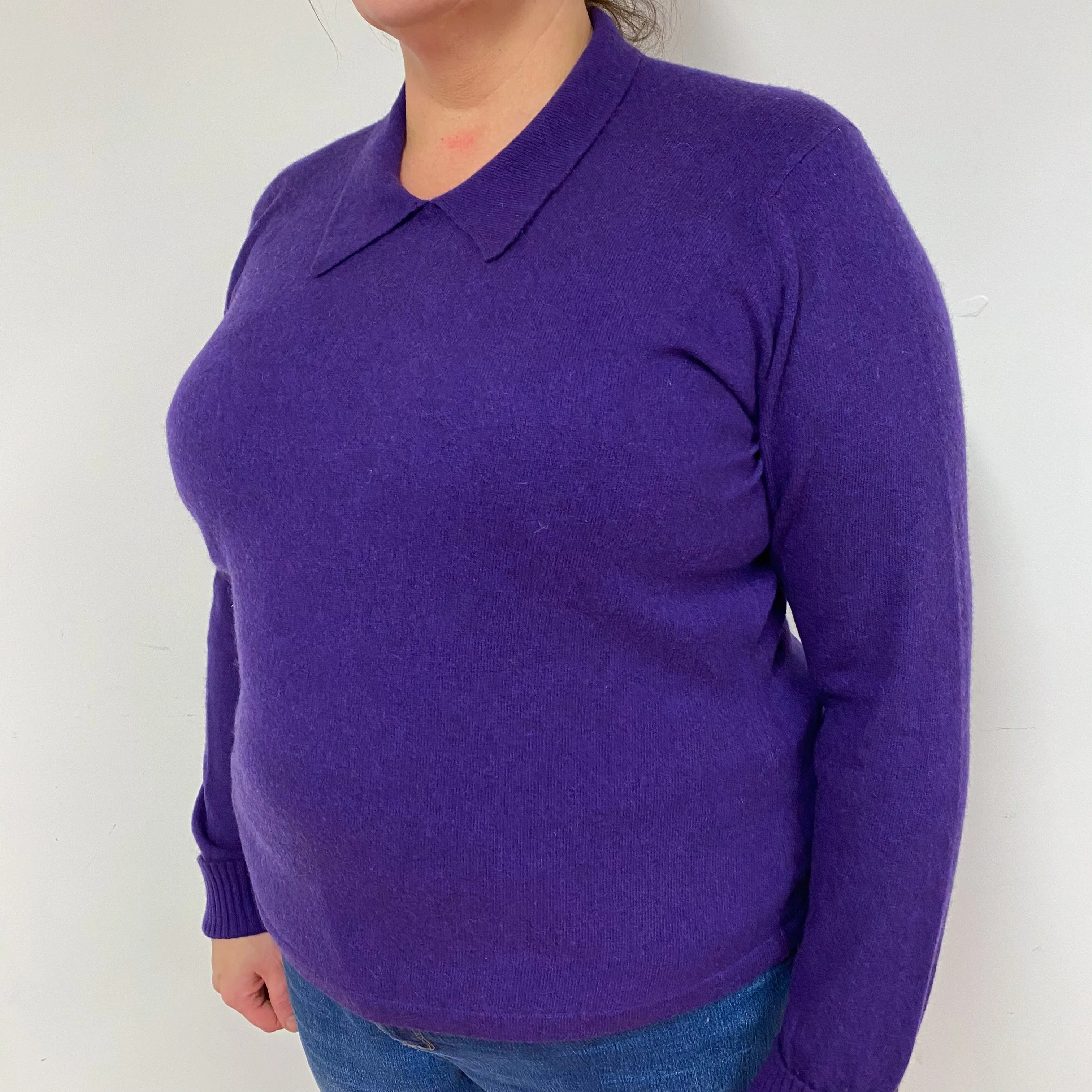 Purple Collared Cashmere Crew Neck Jumper Extra Large