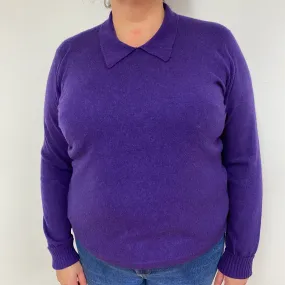 Purple Collared Cashmere Crew Neck Jumper Extra Large