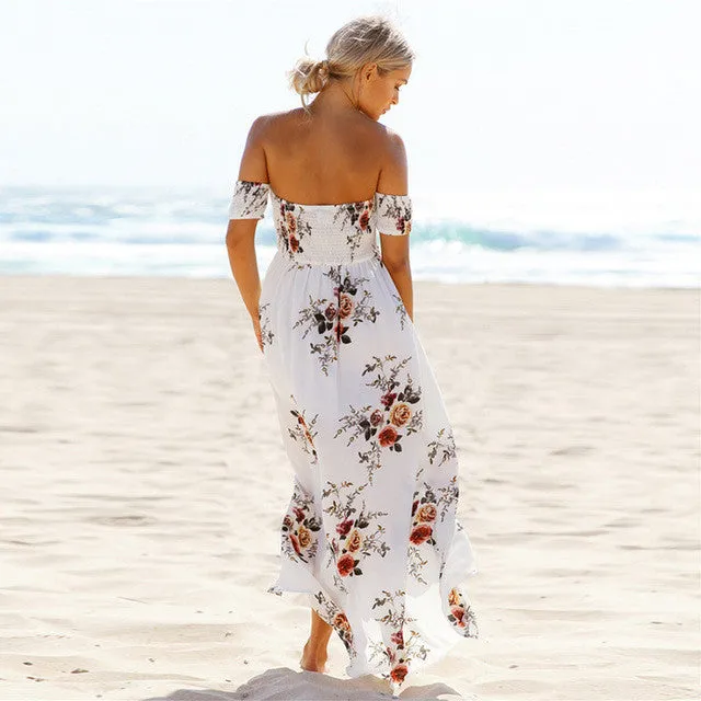 "Boho Babe" Off the shoulder floral maxi dress