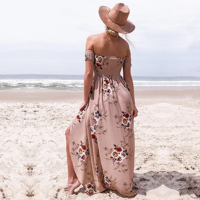 "Boho Babe" Off the shoulder floral maxi dress