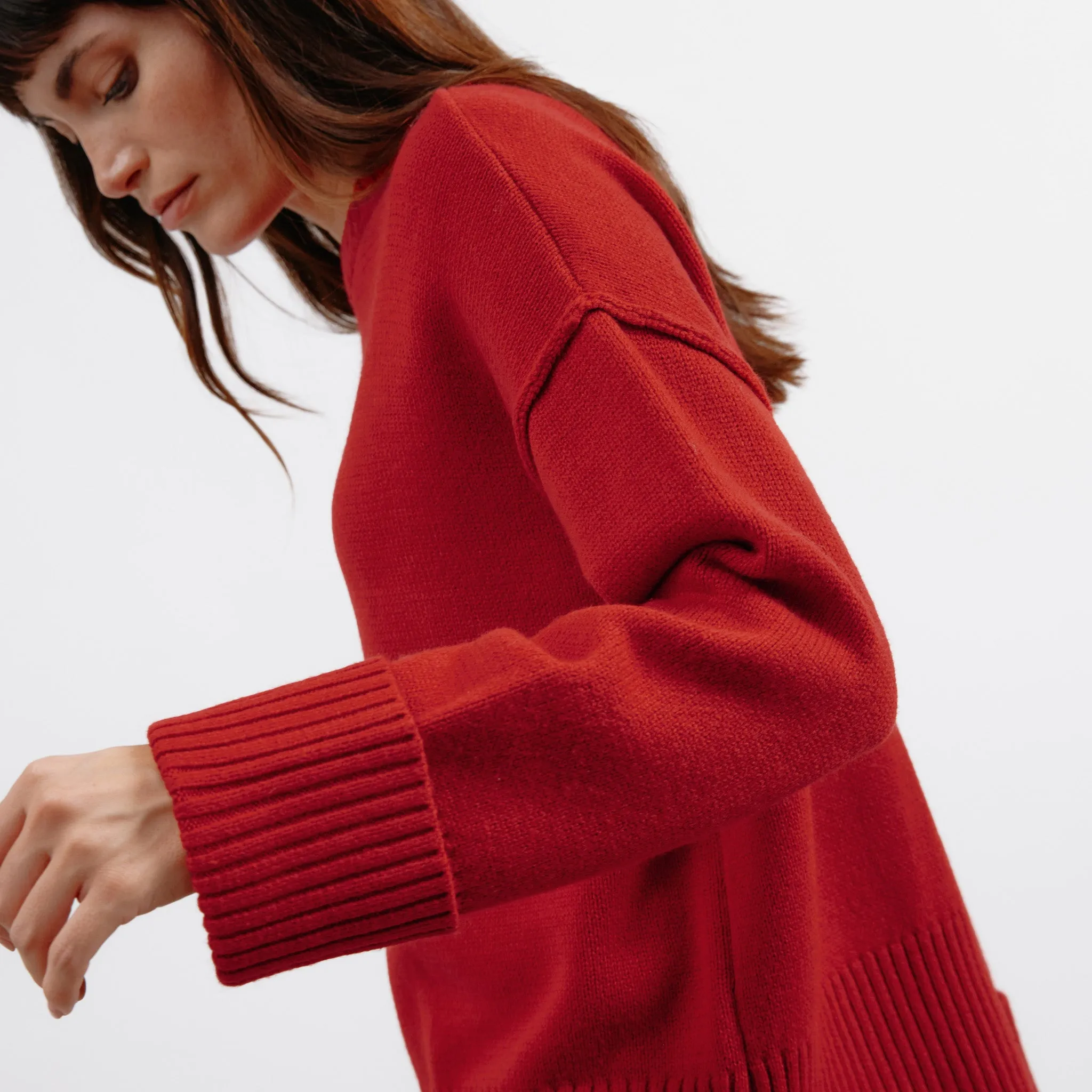 Red Relaxed Turn Up Cuff Jumper