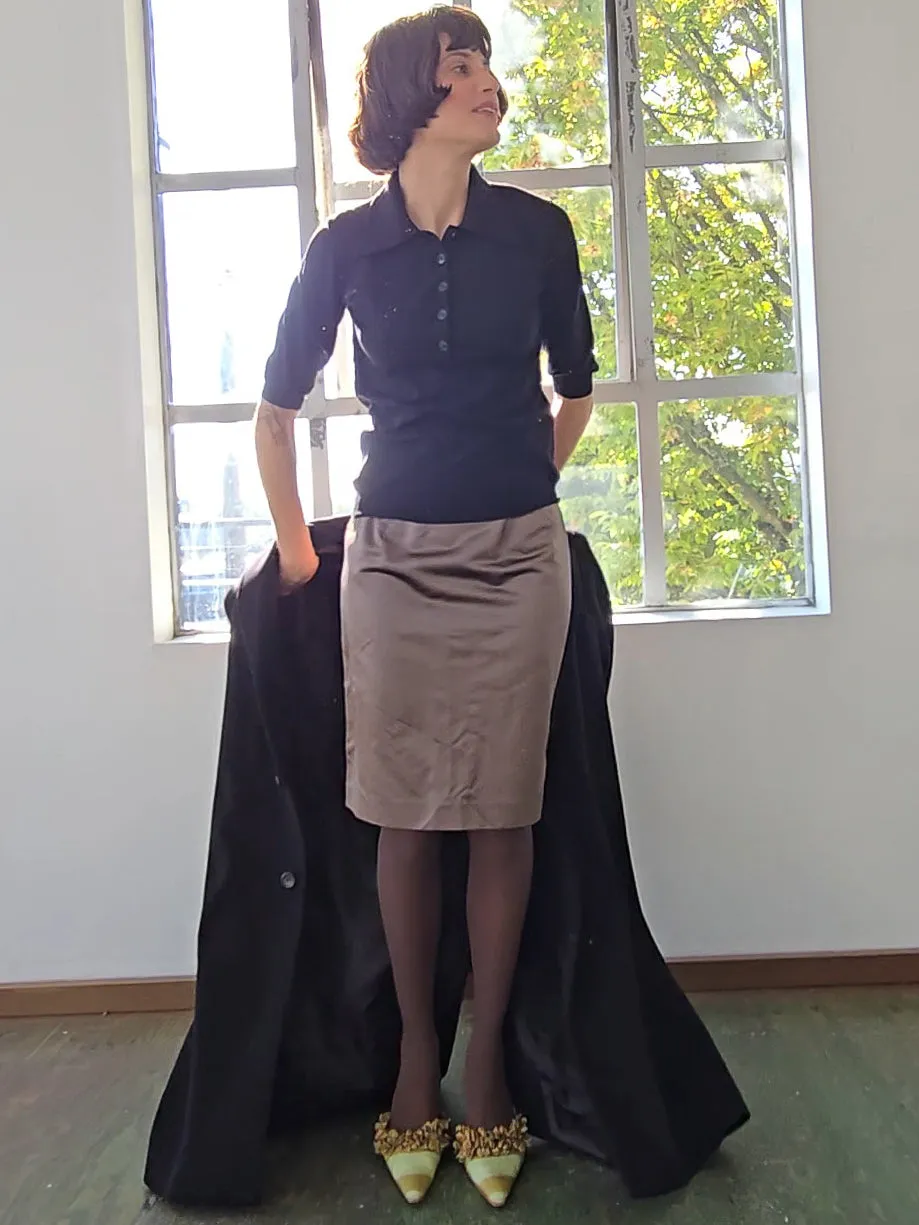 Sage Satin Fitted Skirt (S)