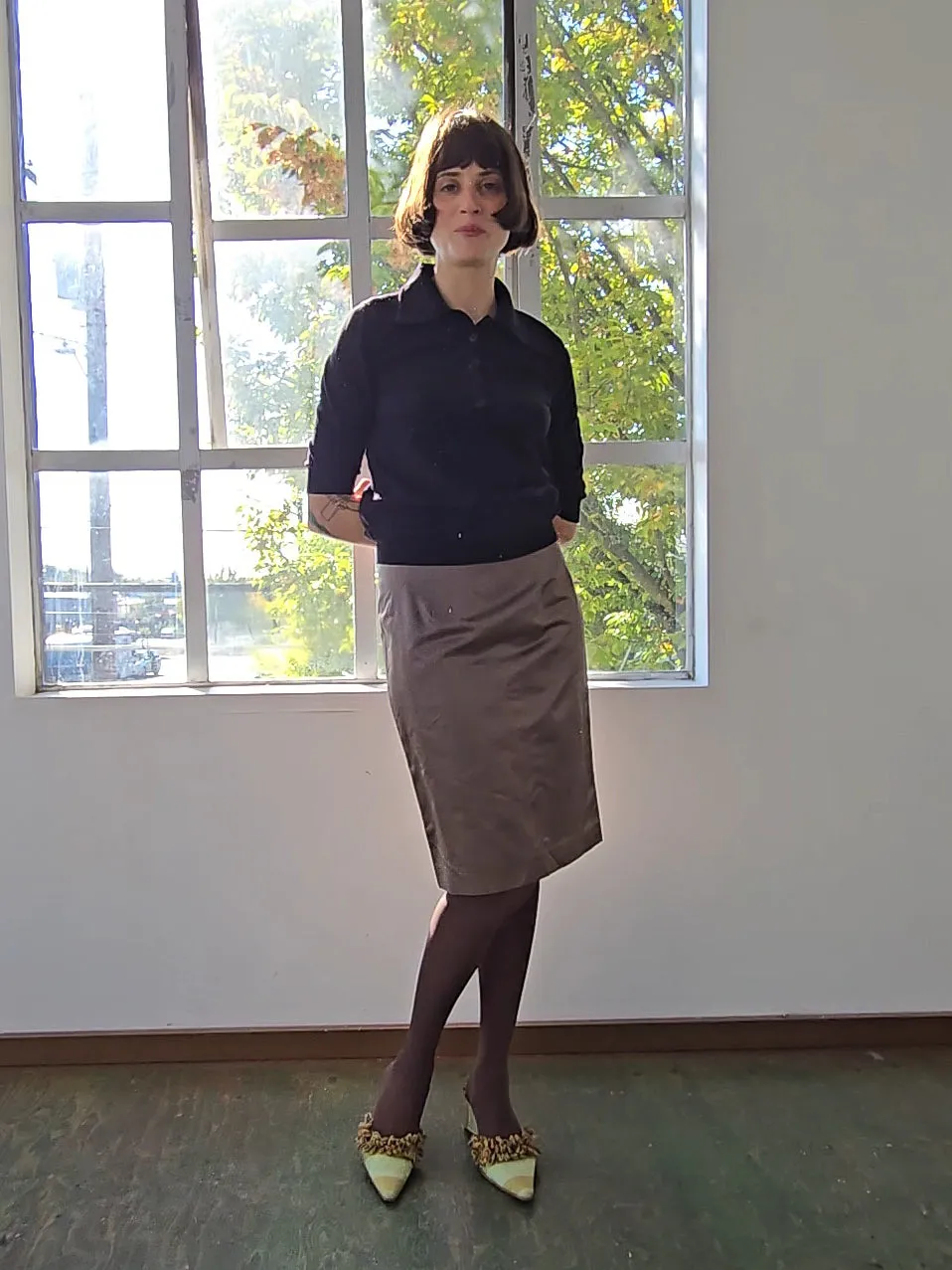 Sage Satin Fitted Skirt (S)