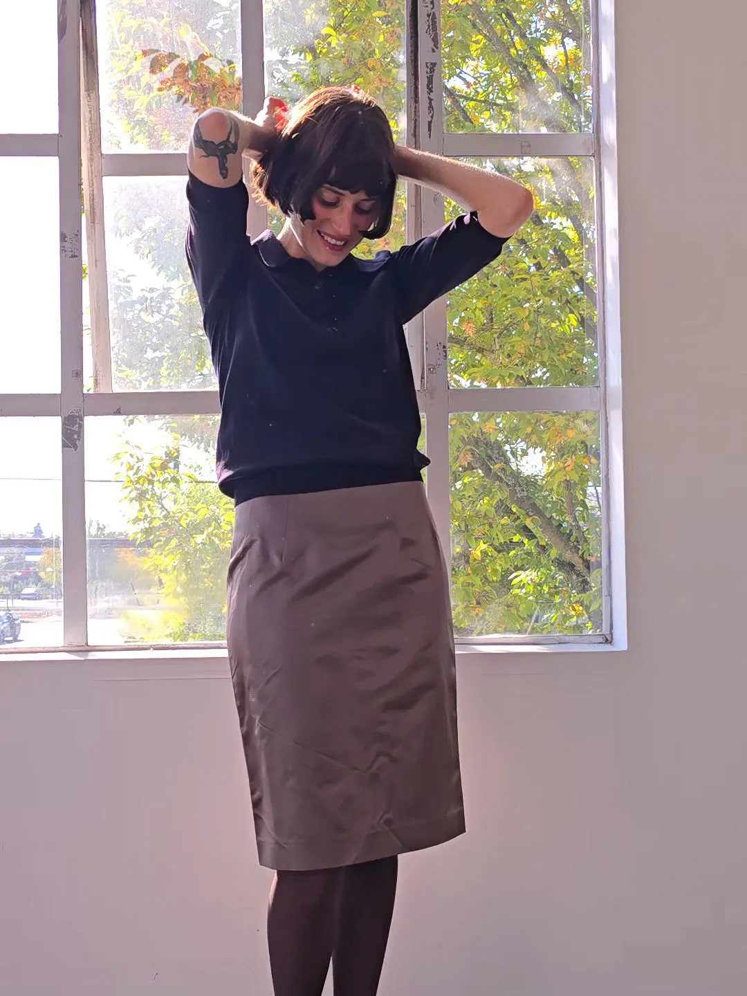 Sage Satin Fitted Skirt (S)
