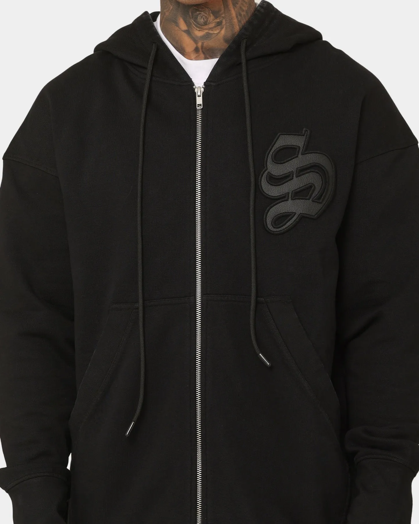 Saint Morta Gothic Appliqué Zipped Vintage Hoodie Vintage Black