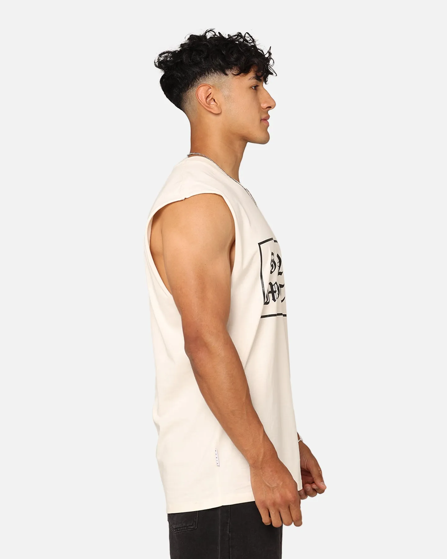 Saint Morta Gothic Box Logo Muscle T-Shirt Off White