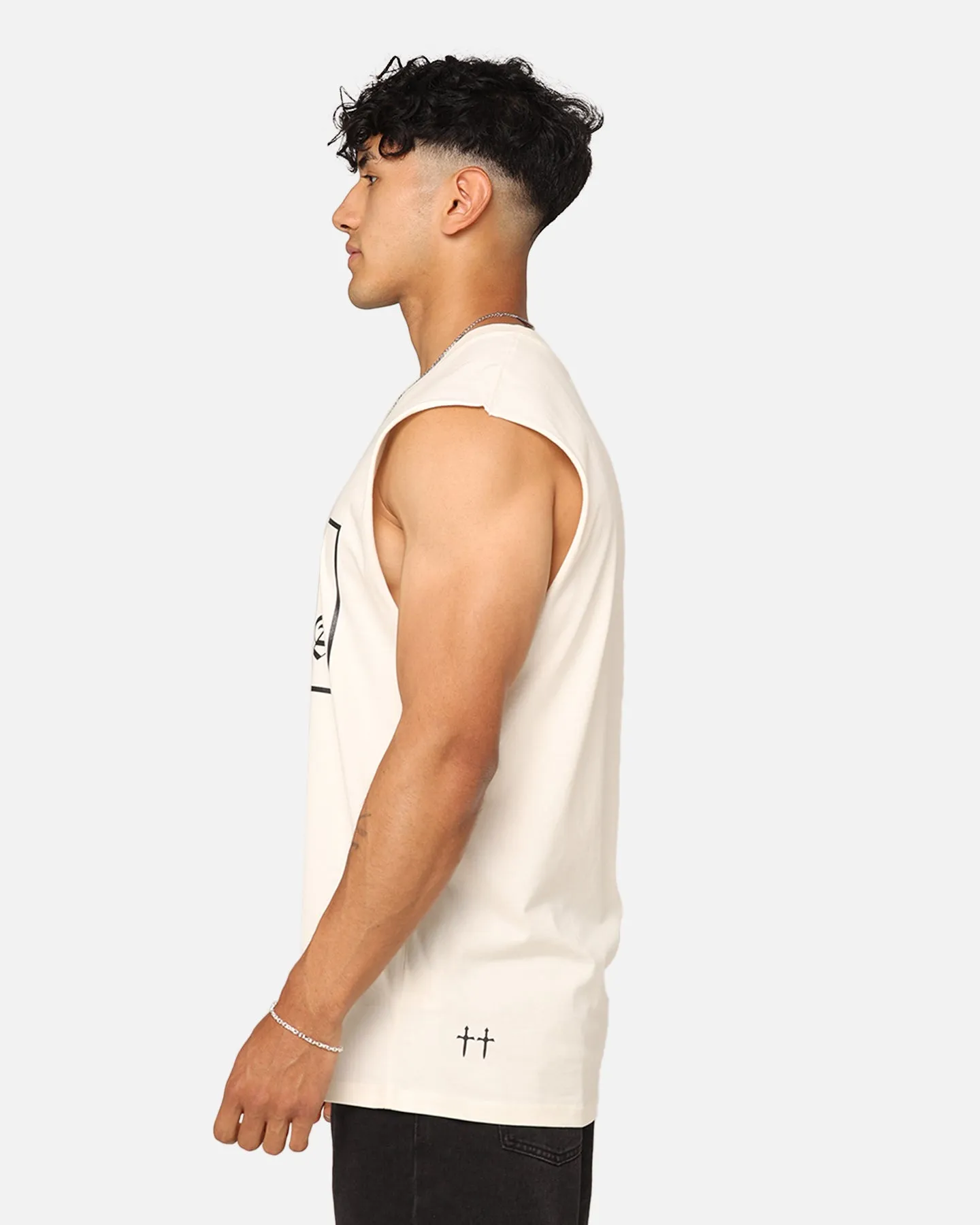 Saint Morta Gothic Box Logo Muscle T-Shirt Off White