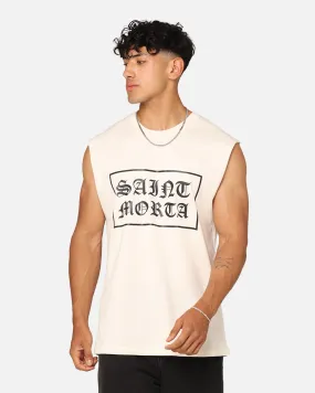 Saint Morta Gothic Box Logo Muscle T-Shirt Off White