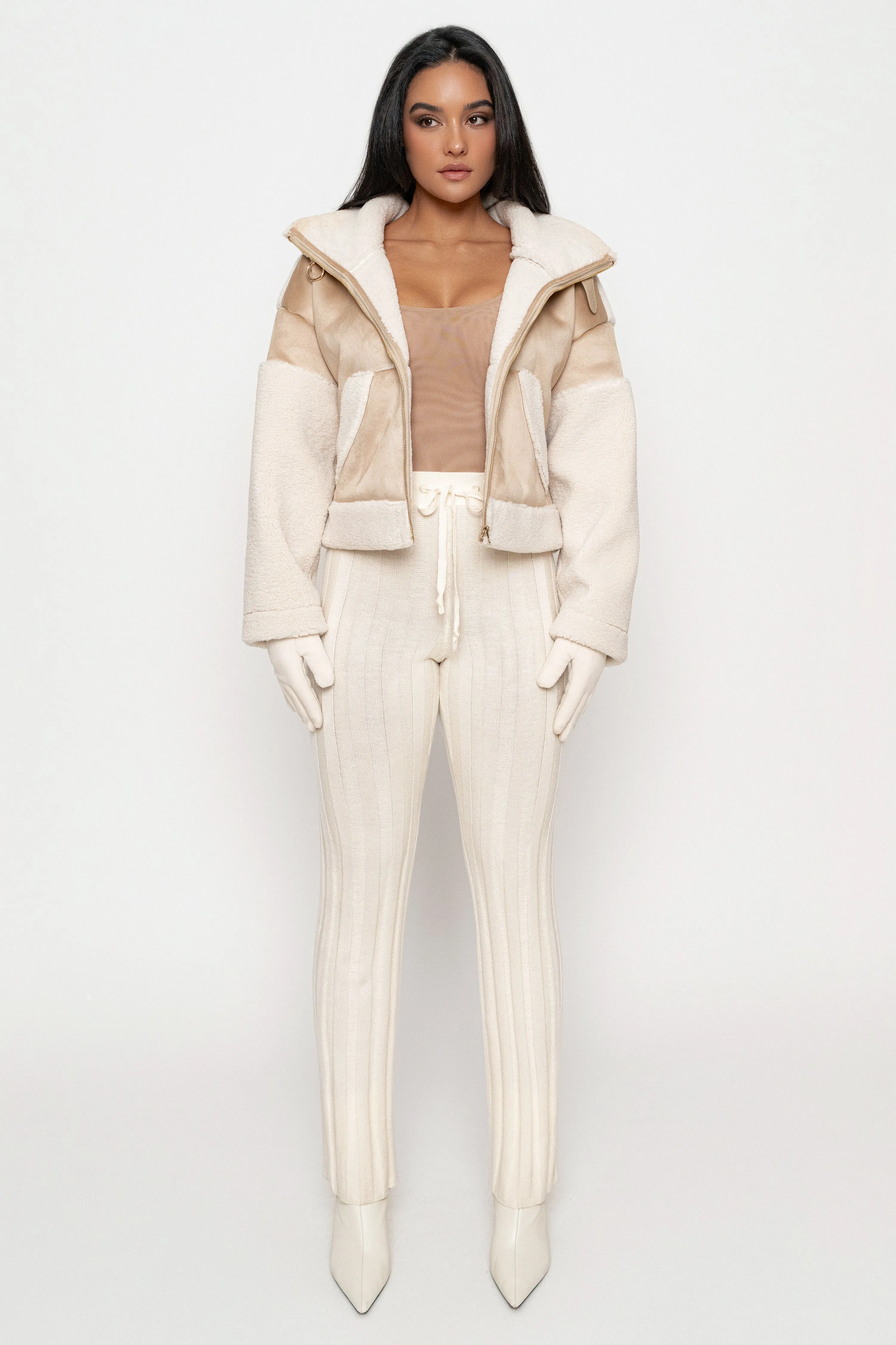 Sand Suede And Sherpa Jacket