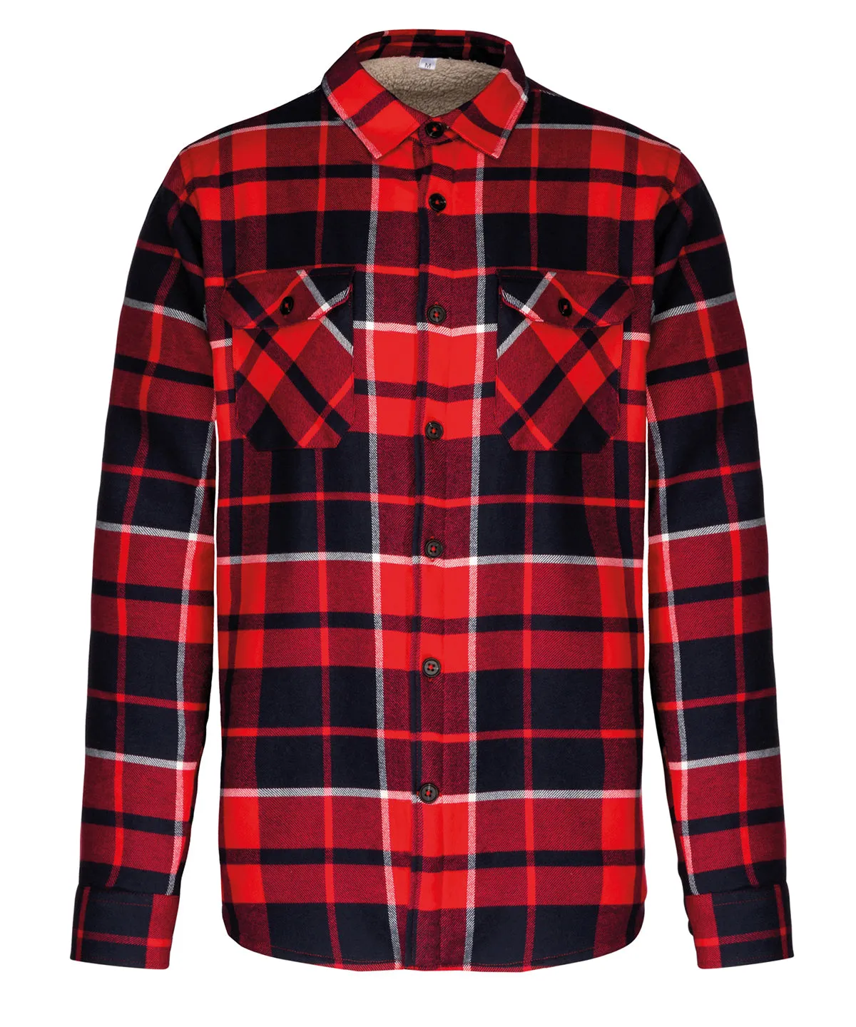 Sherpa-lined checked shirt jacket | Red/Navy