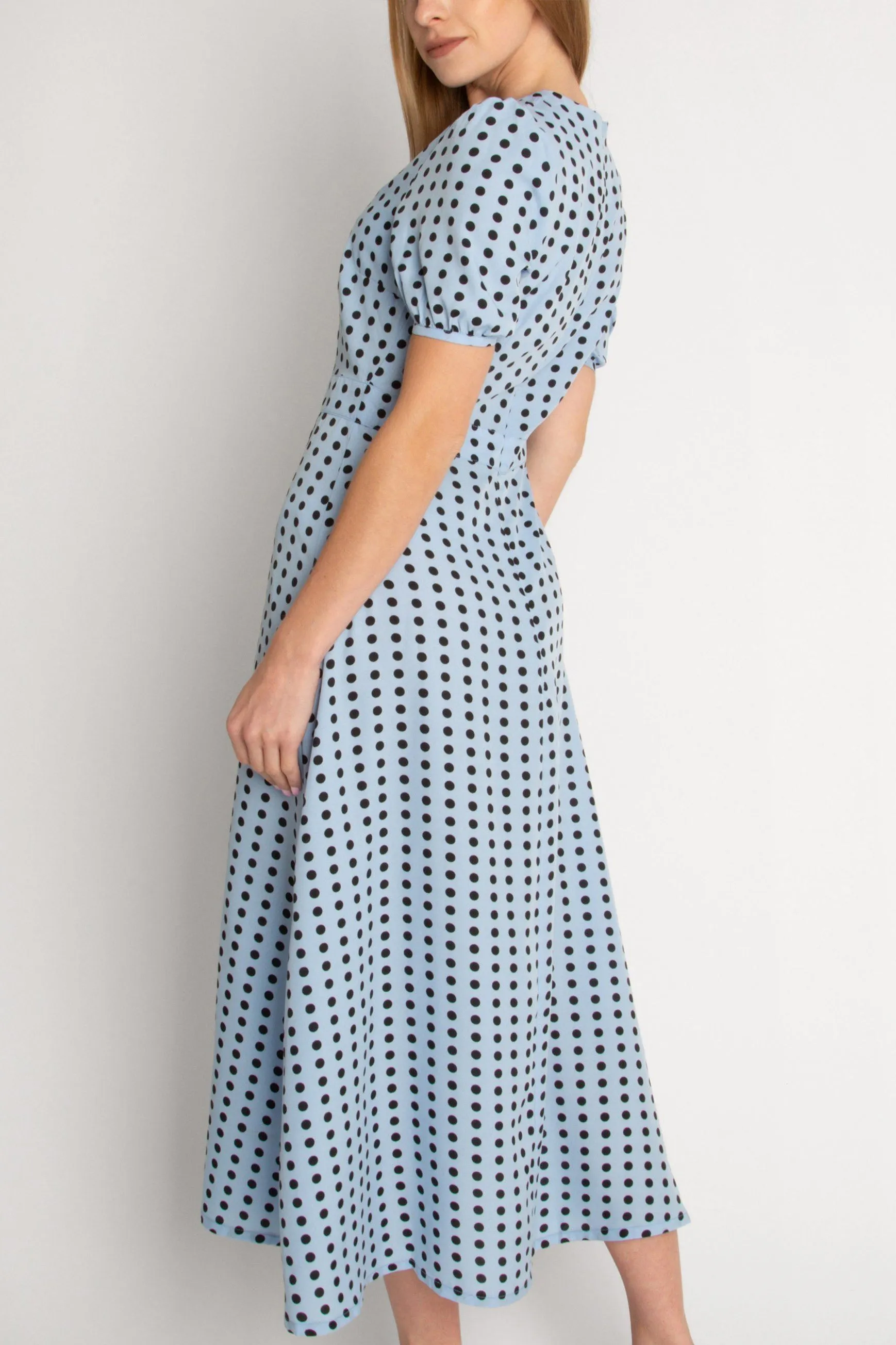 Short Sleeve Maxi Dress in Polka Dot -L BLUE