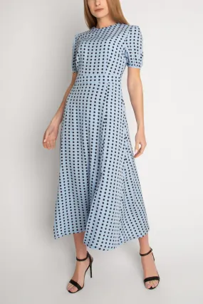 Short Sleeve Maxi Dress in Polka Dot -L BLUE