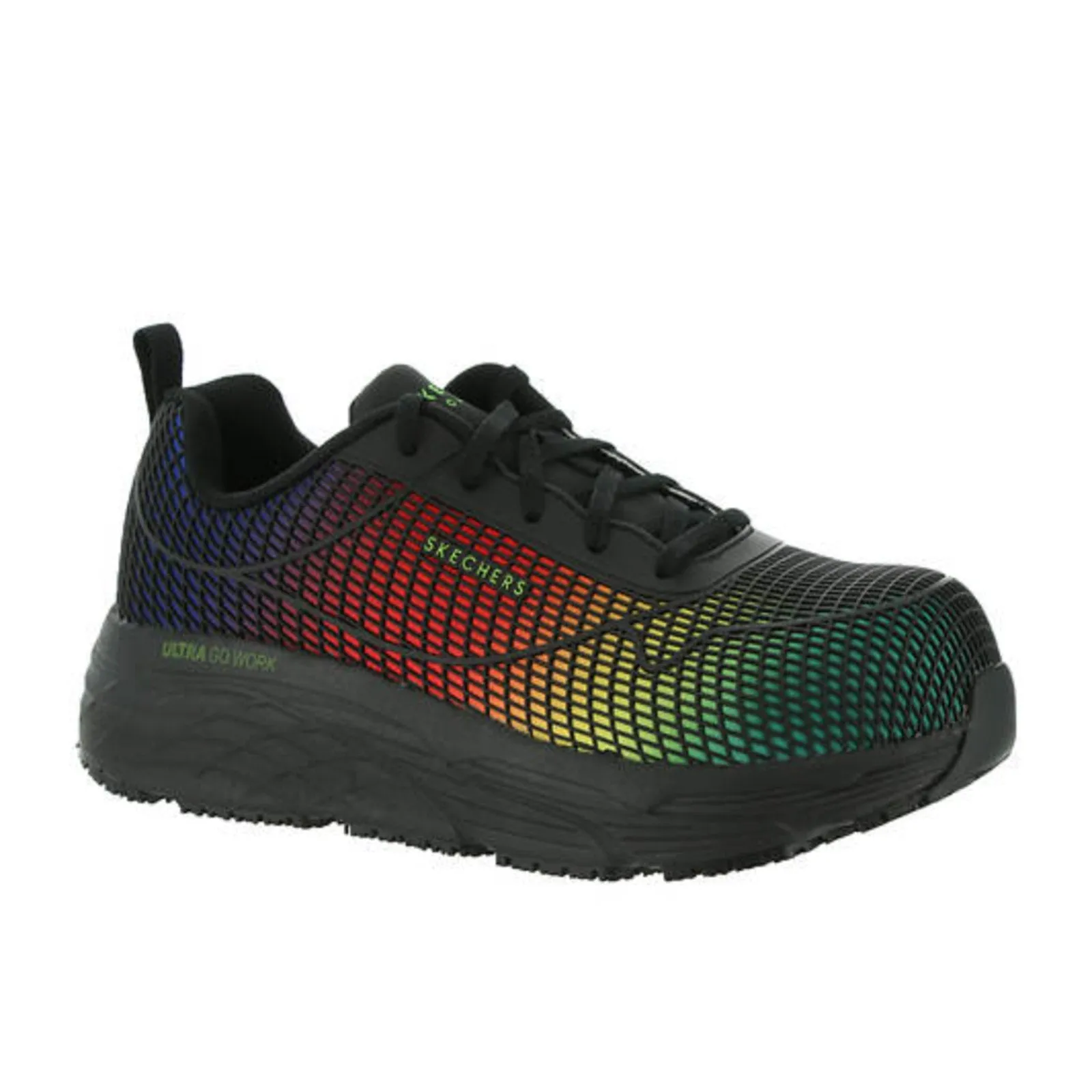 SKECHERS Womens Work Shoes 7.5 Black Rainbow Max Cushioning Comp Toe EH