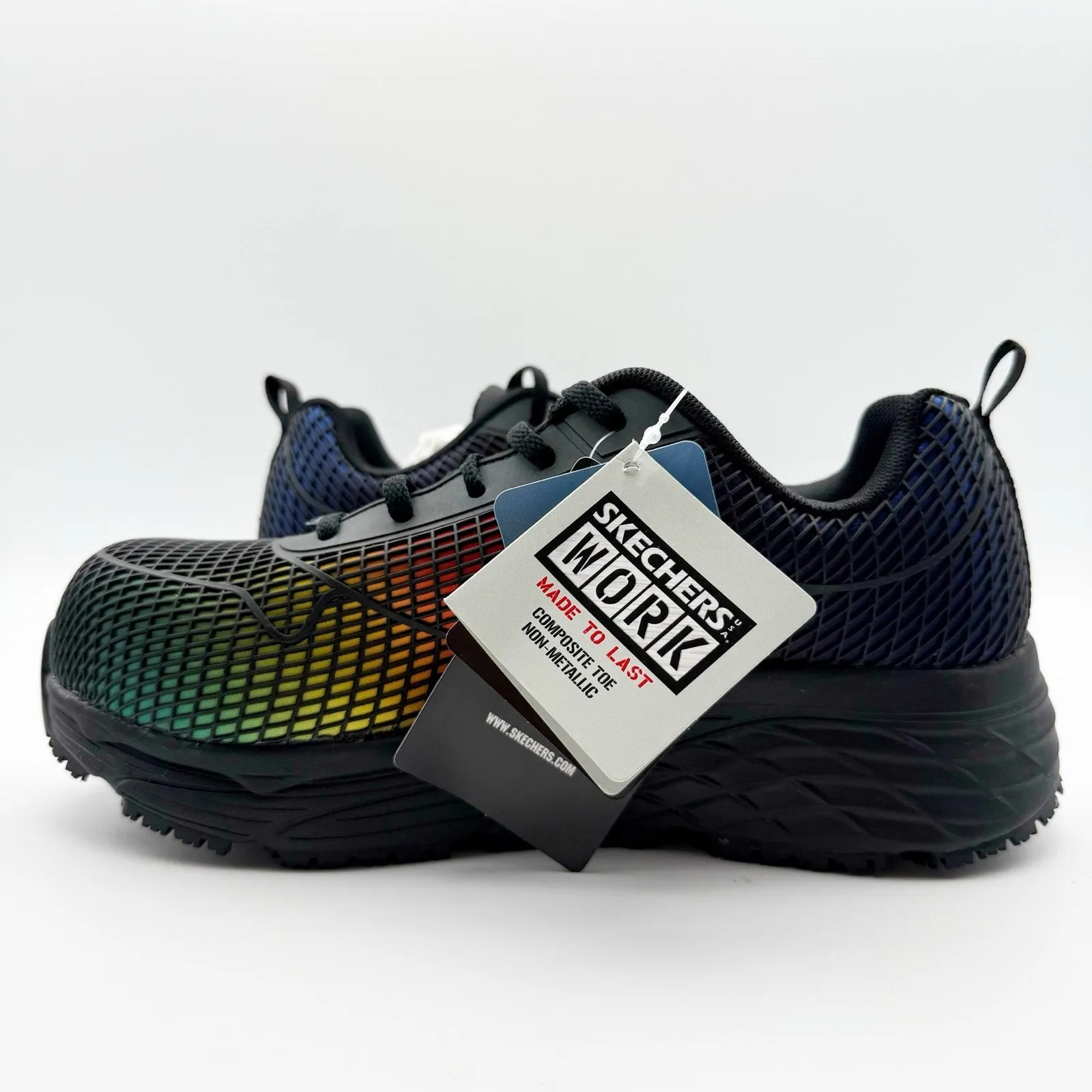 SKECHERS Womens Work Shoes 7.5 Black Rainbow Max Cushioning Comp Toe EH