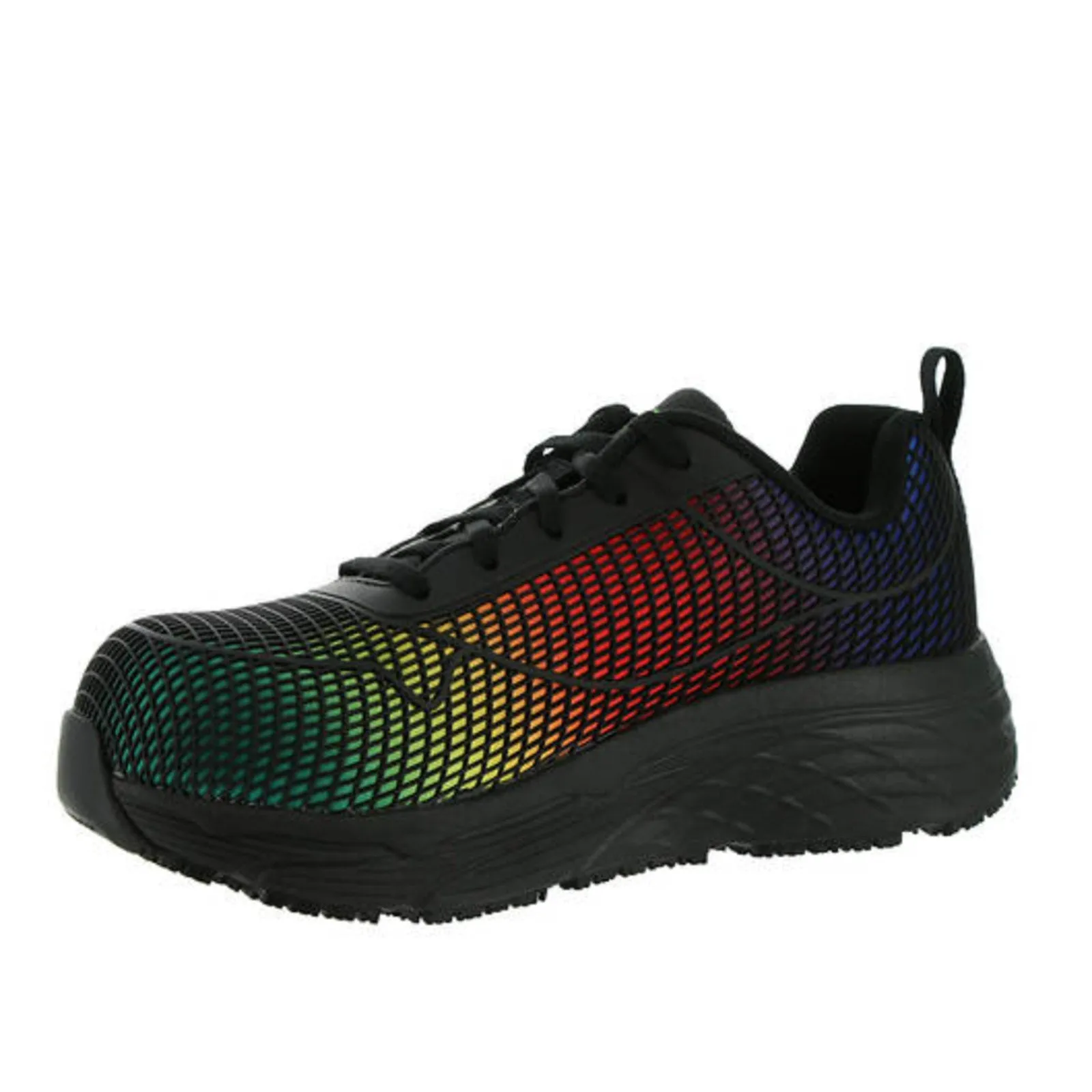 SKECHERS Womens Work Shoes 7.5 Black Rainbow Max Cushioning Comp Toe EH