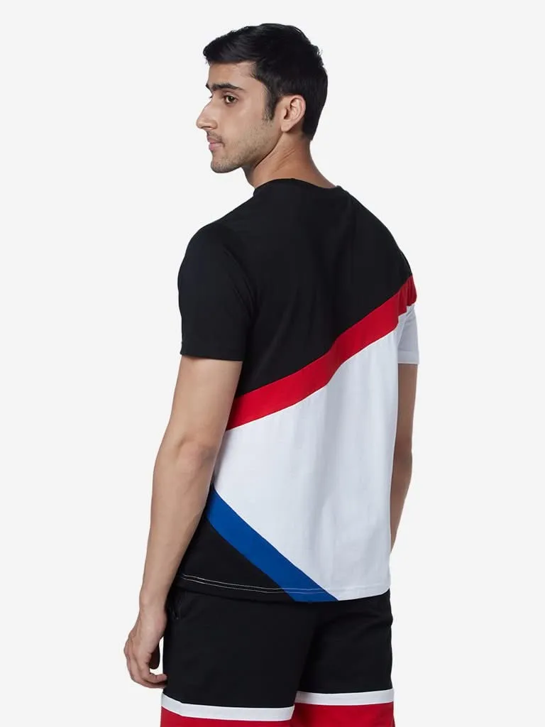 Studiofit Black Slim Fit Colour-Block T-Shirt