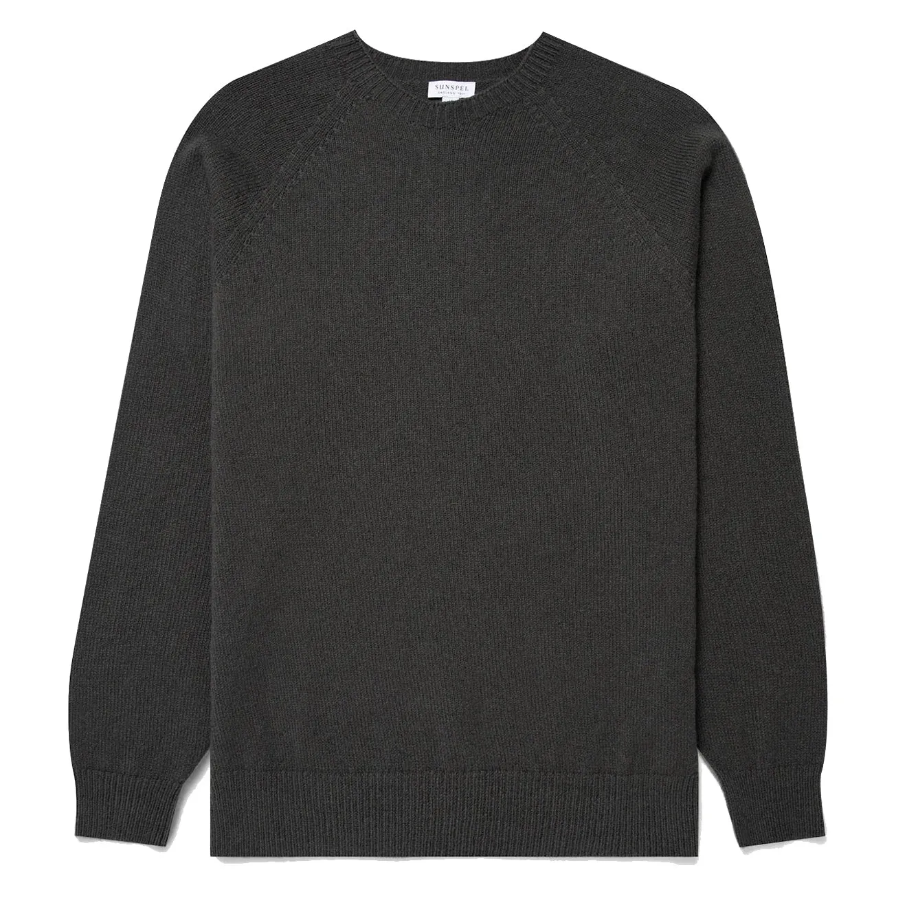 Sunspel Lambswool Crew Neck Drill Green