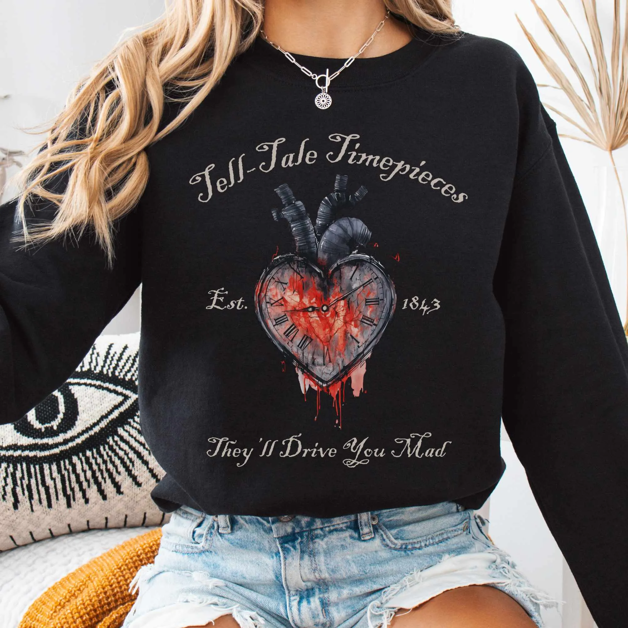 Tell-Tale Timepieces Edgar Allan Poe Sweatshirt
