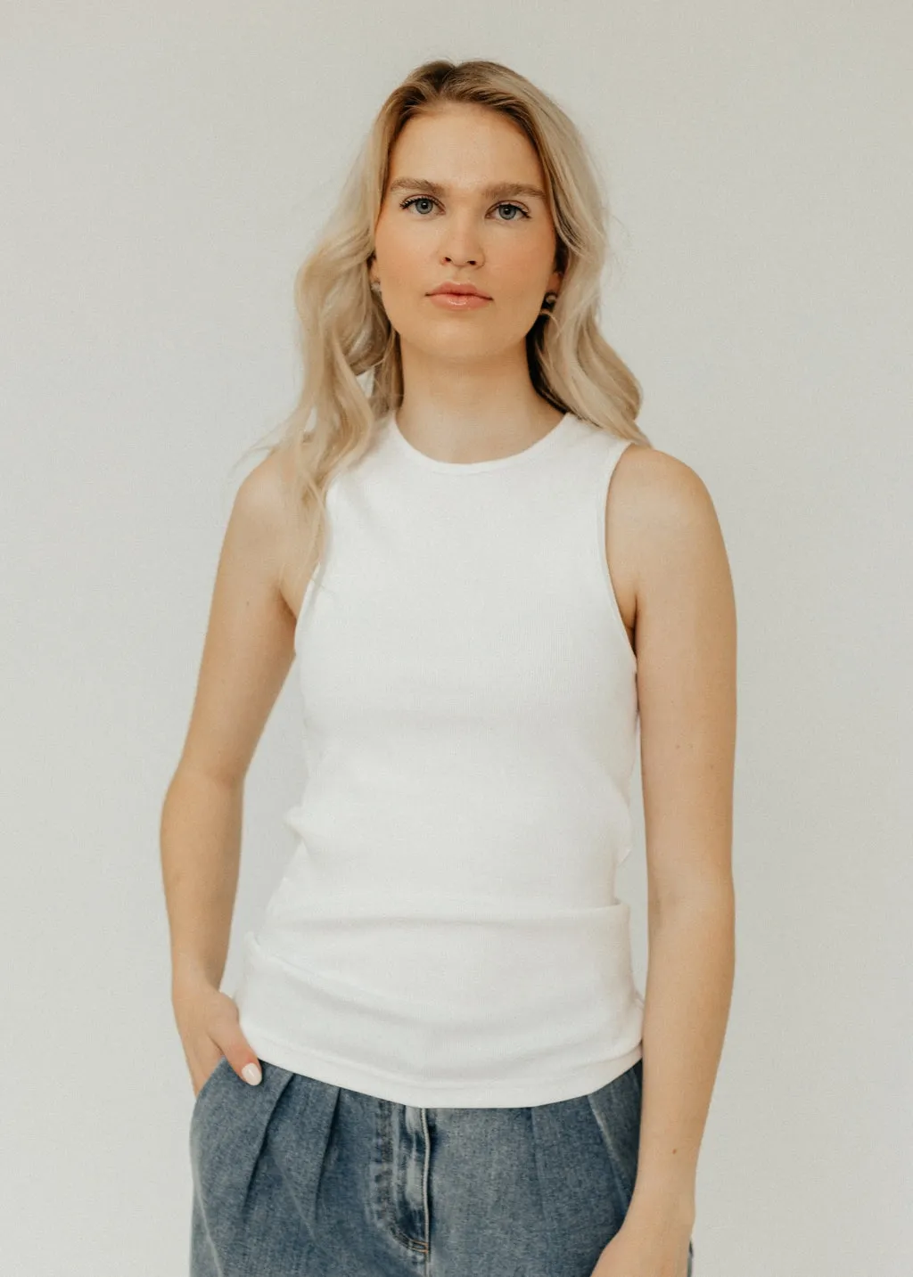 Tibi Ribbed T Tank in White