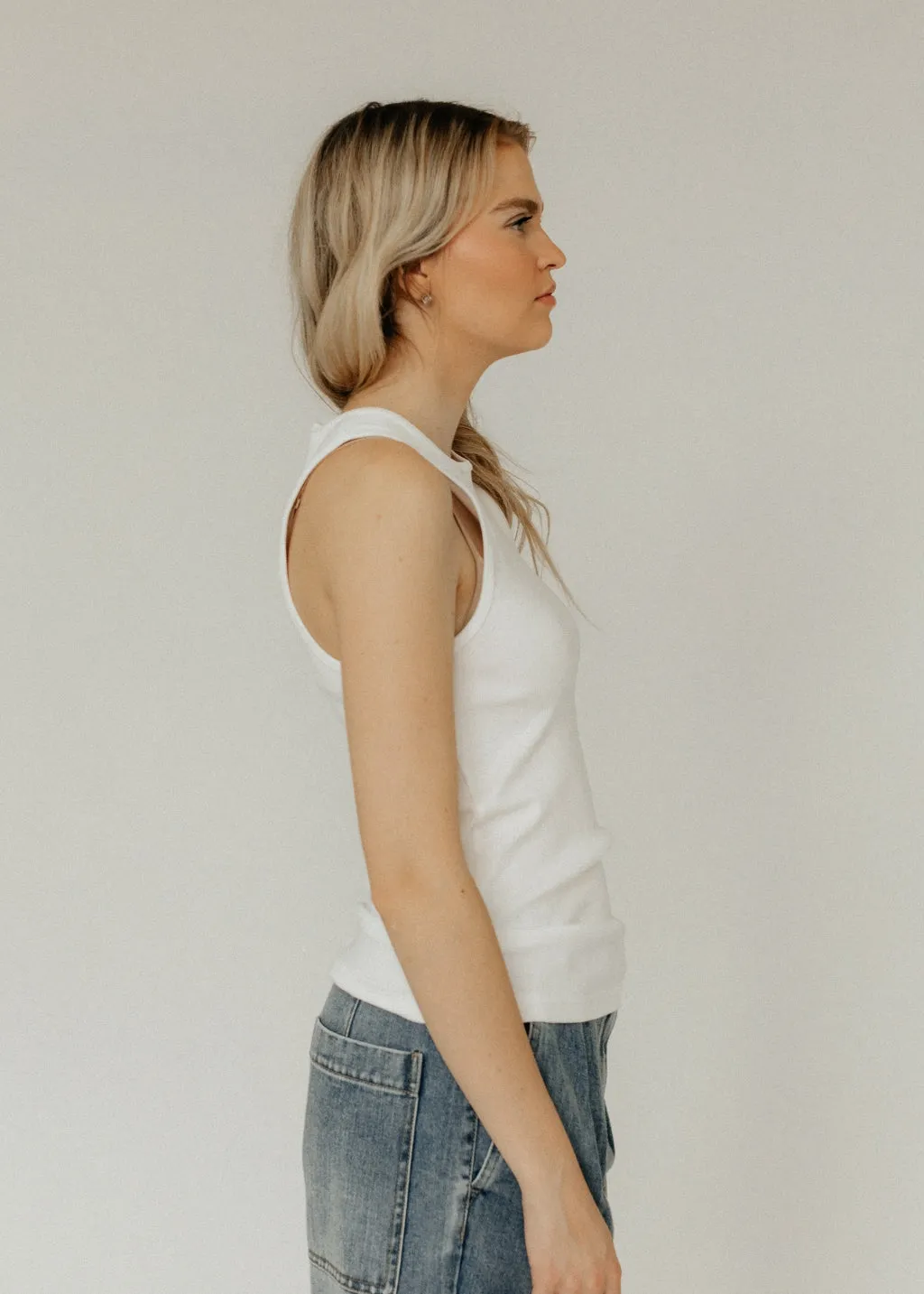 Tibi Ribbed T Tank in White