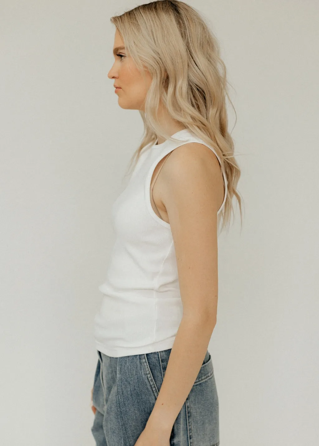 Tibi Ribbed T Tank in White