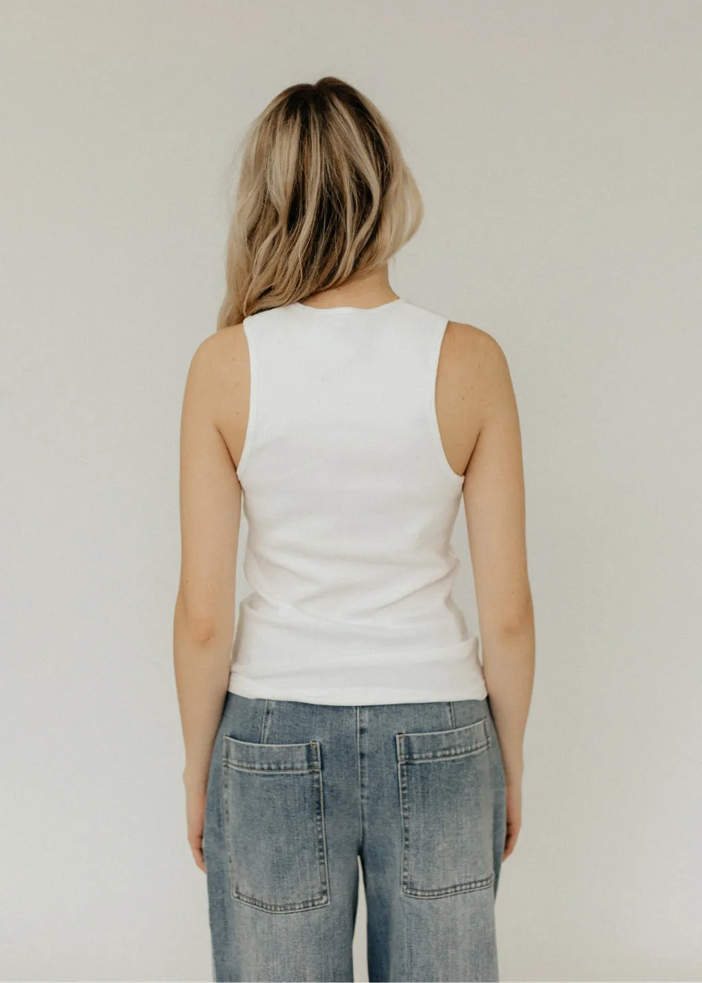 Tibi Ribbed T Tank in White
