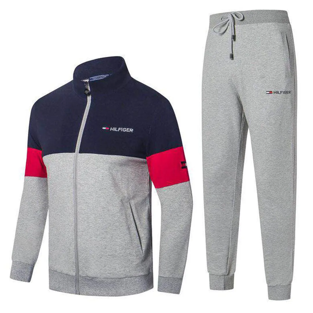 Tommy Hilfiger Color Block Pullover Design Ash And Navy-blue Tracksuit