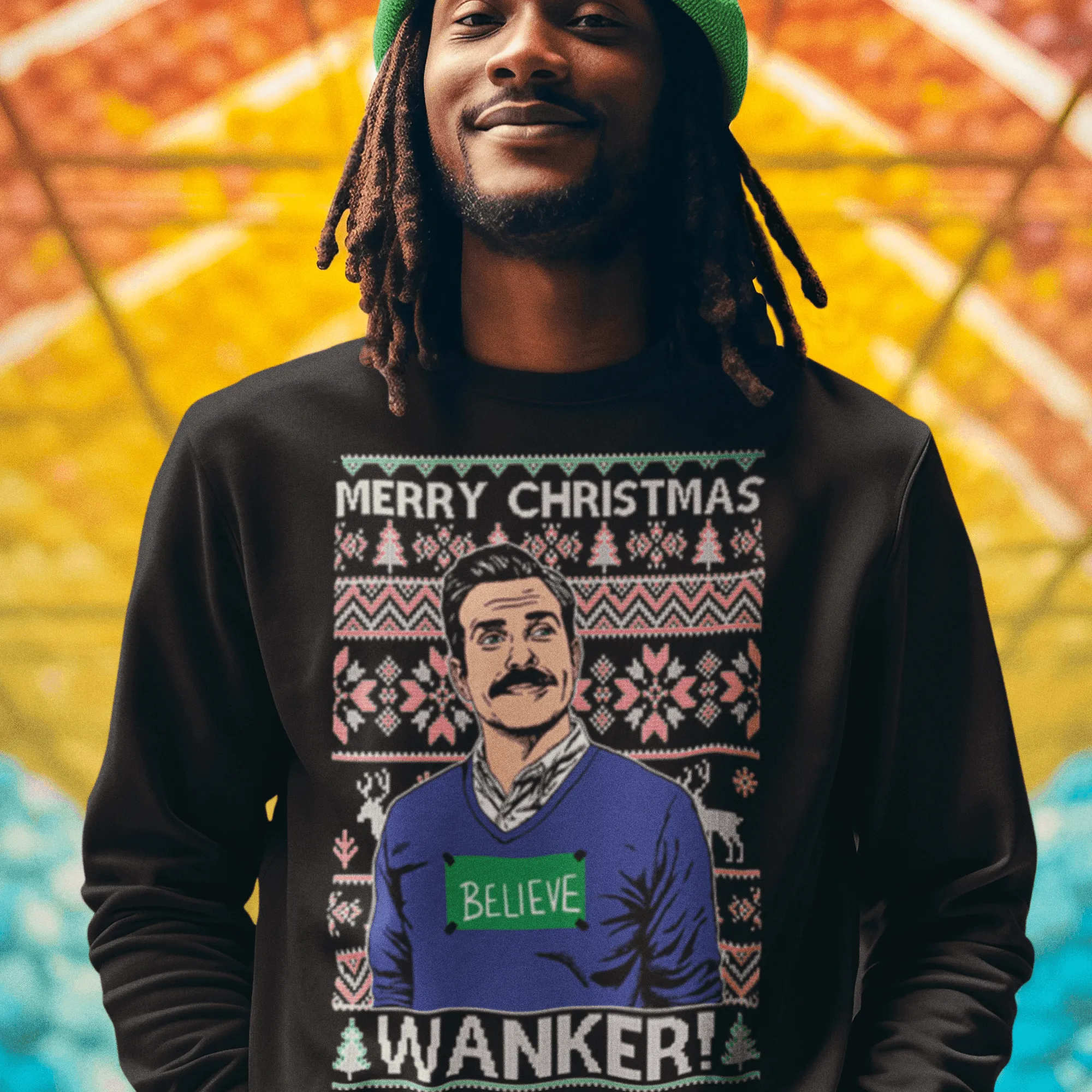 Ugly Christmas Crewneck Graphic Sweatshirt Wanker Believe