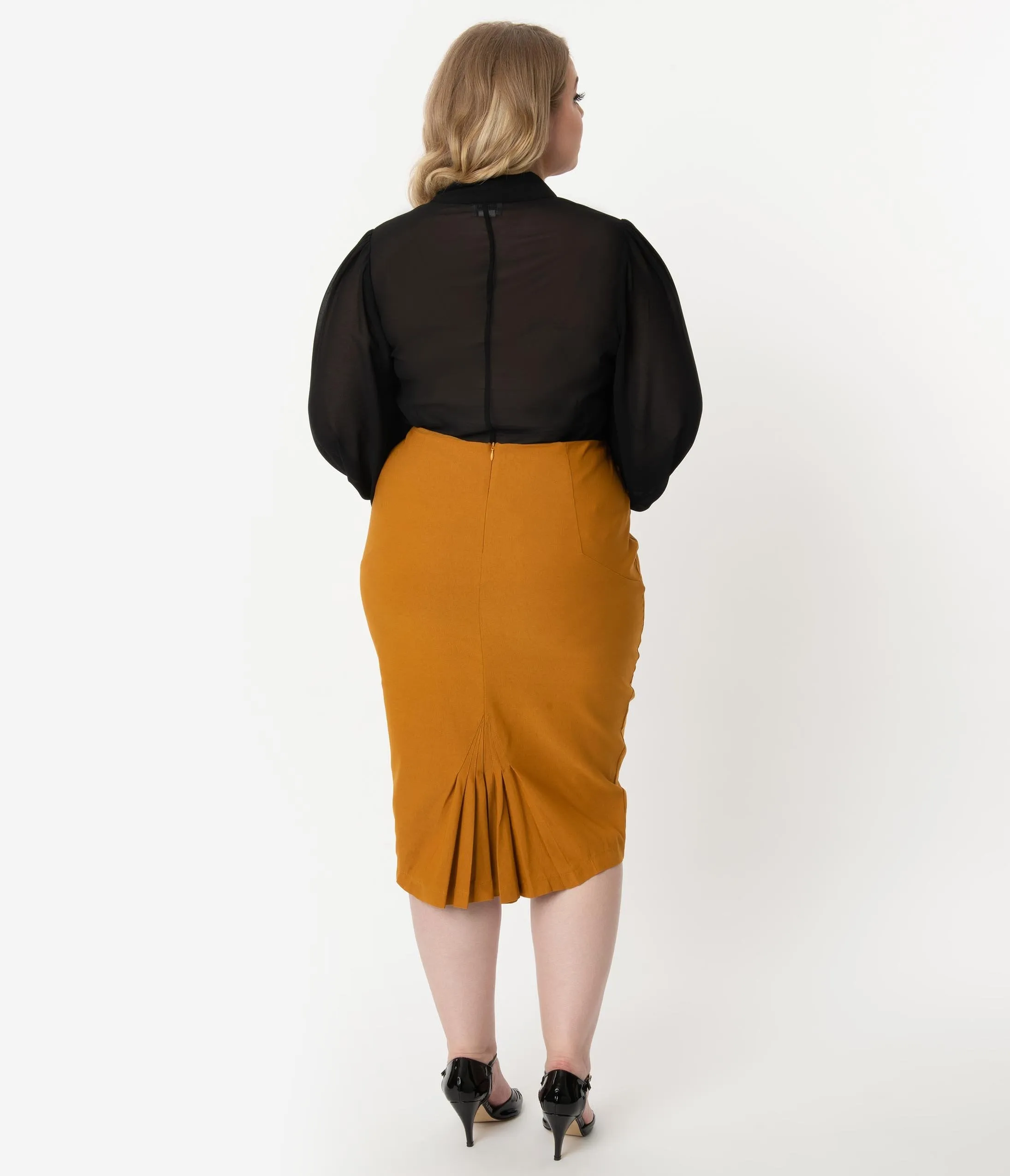 Unique Vintage Plus Size Mustard Stretch High Waist Tracy Wiggle Skirt