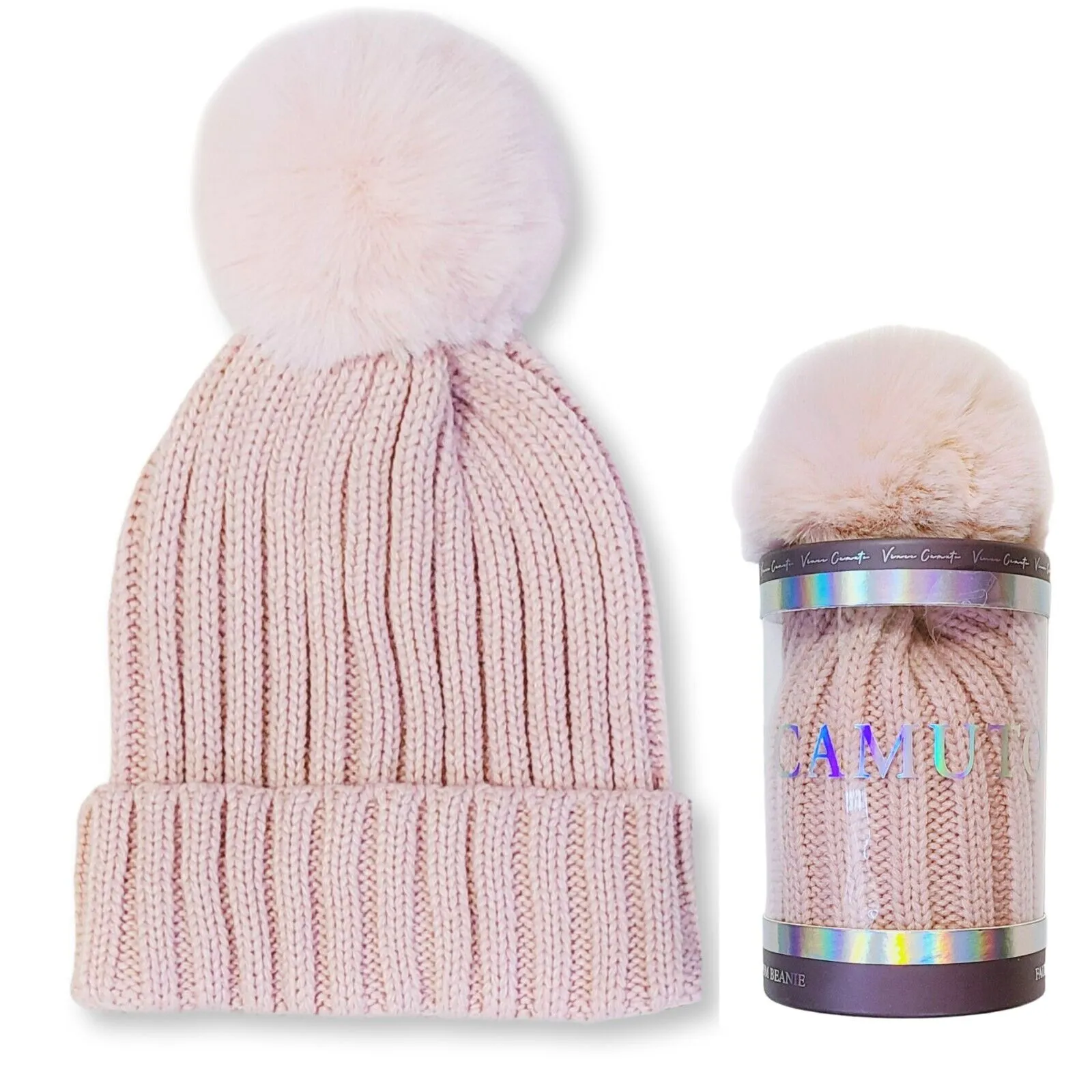 Vince Camuto Women's Faux Fur Pom Beanie Hat with Gift Box