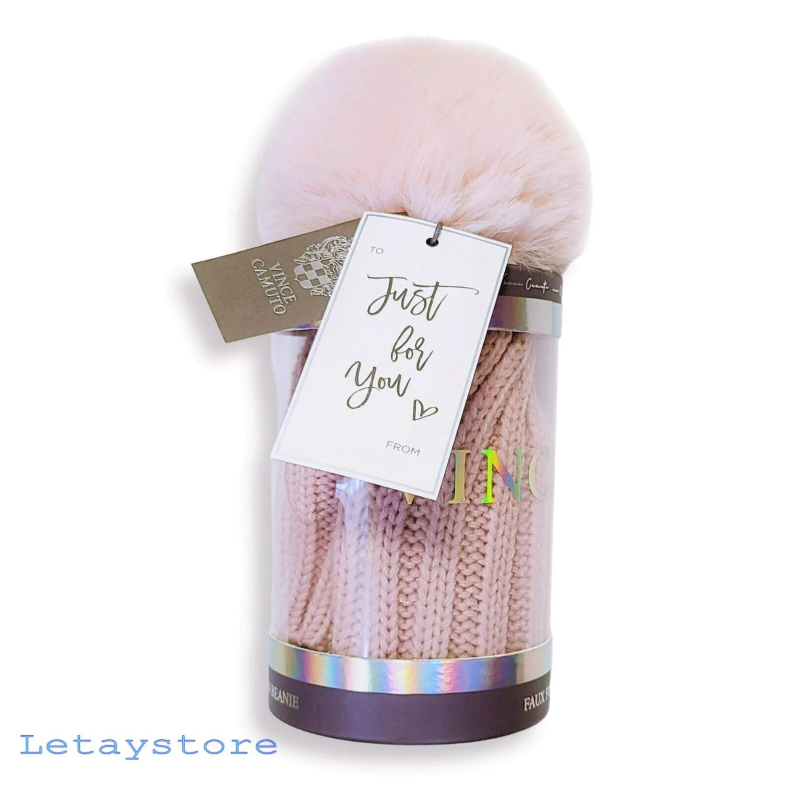 Vince Camuto Women's Faux Fur Pom Beanie Hat with Gift Box