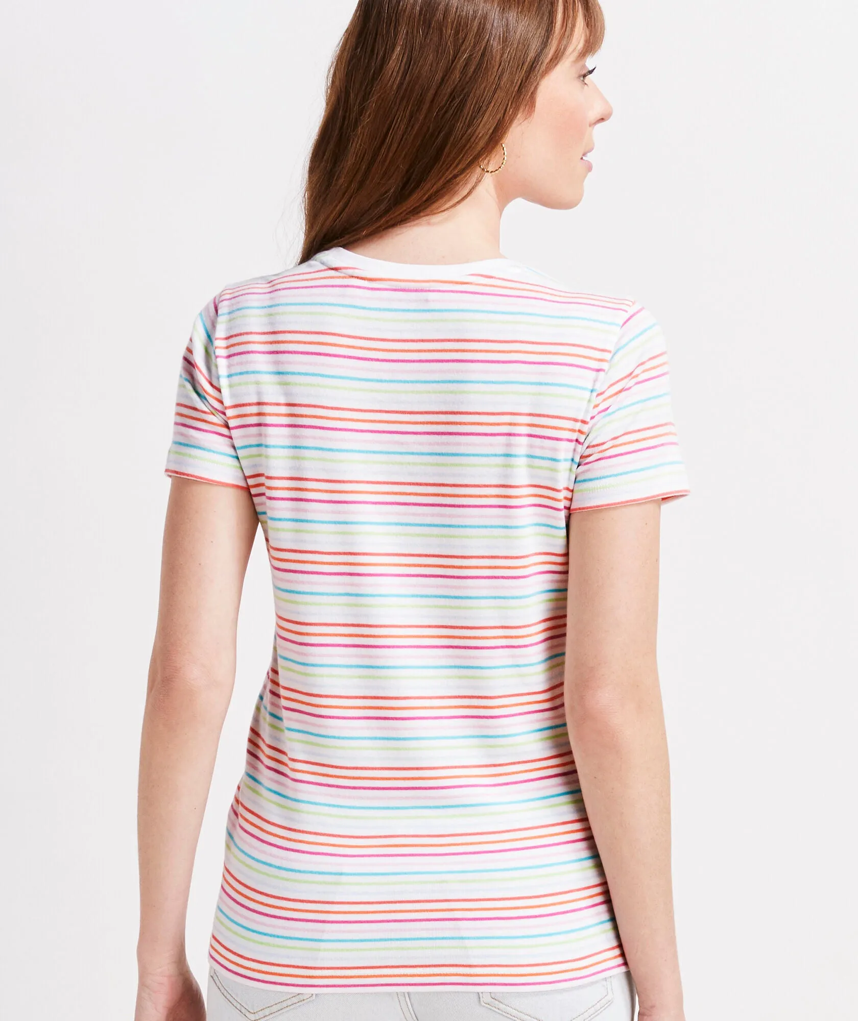 Vineyard Vines Women's Striped Short-Sleeve Crewneck Simple Tee - Coral Stripe Multi
