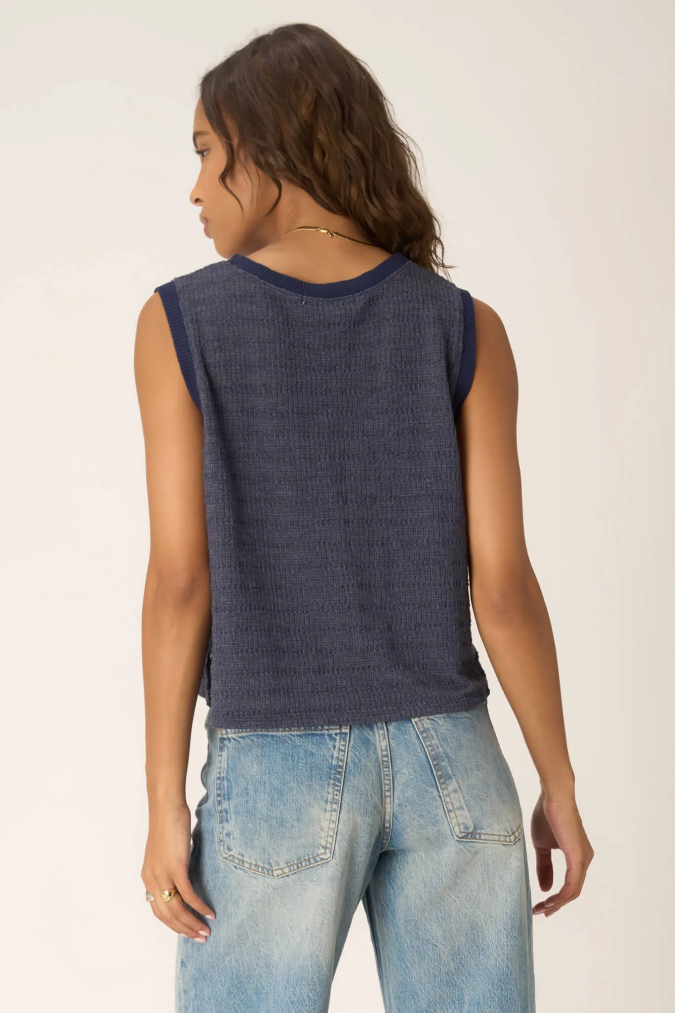 Viva Button Front Sweater Tank - Navy Bliss
