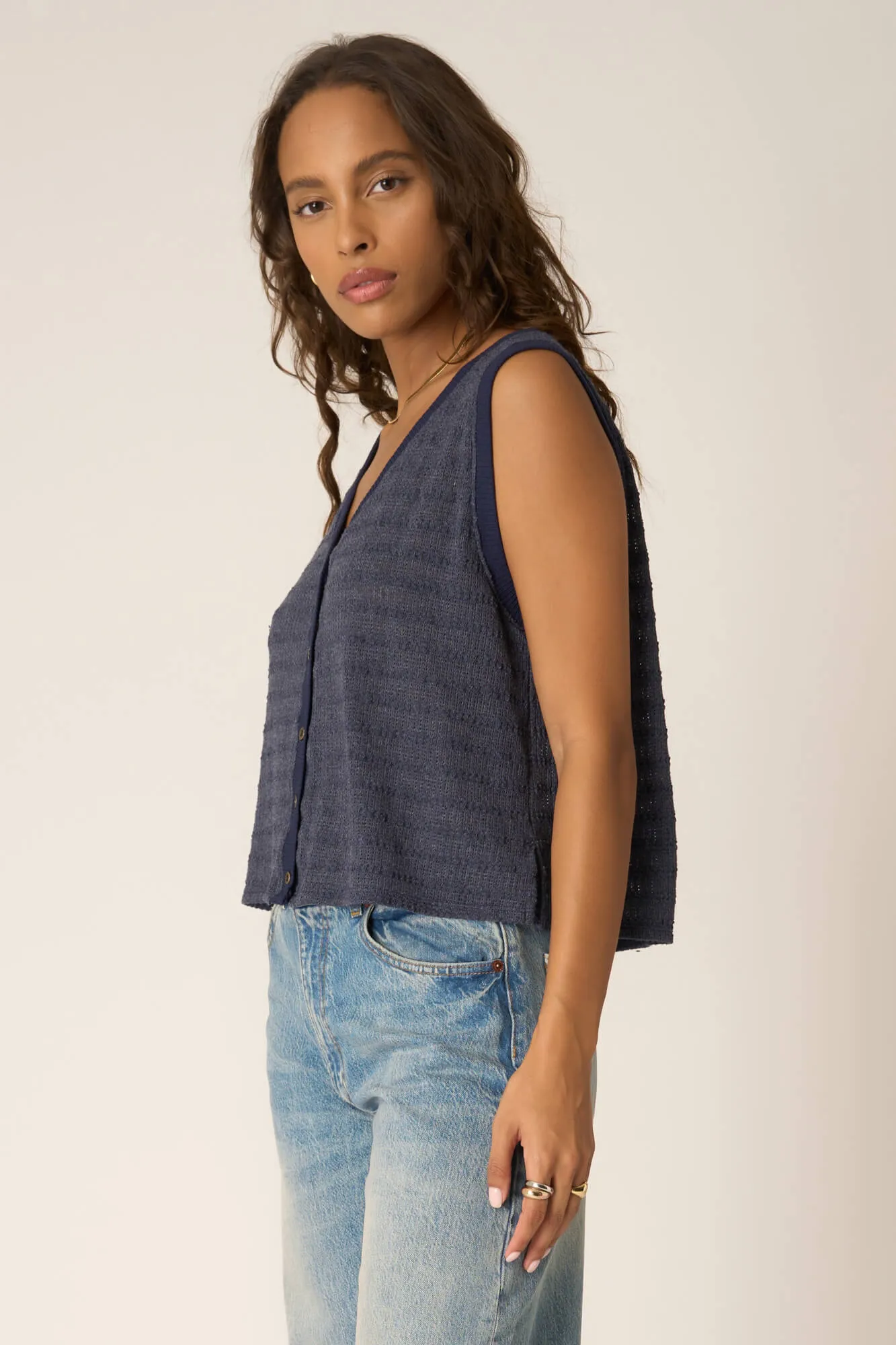 Viva Button Front Sweater Tank - Navy Bliss