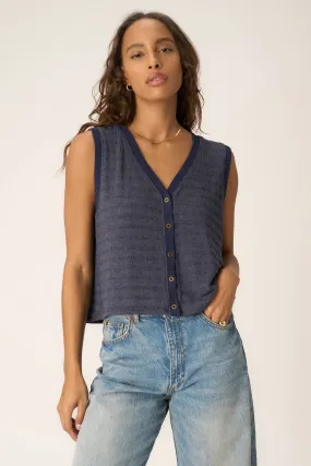 Viva Button Front Sweater Tank - Navy Bliss