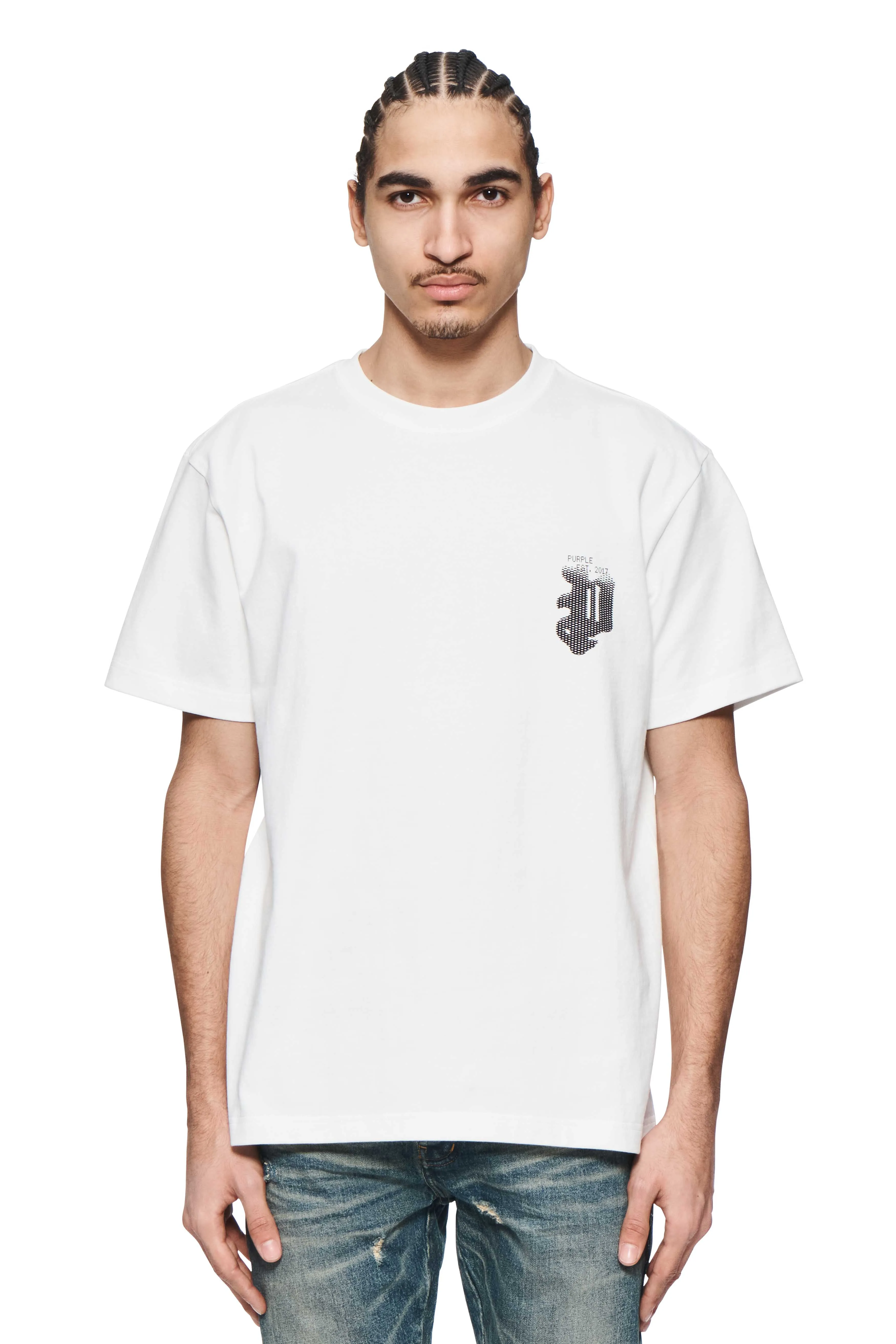 White Jersey Short-Sleeved Gothic Halftone Tee (White) - P117-HBWG424