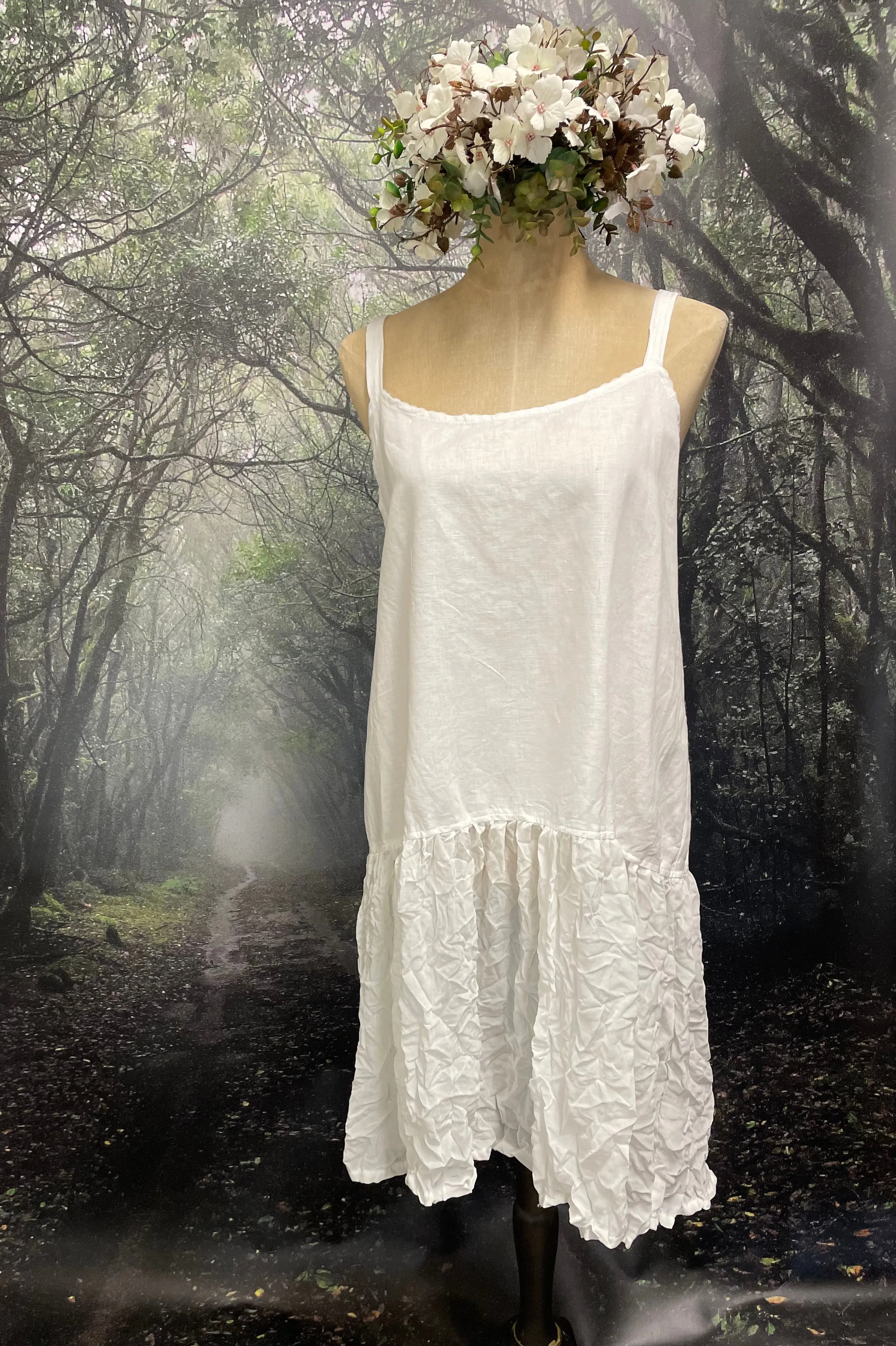 White linen and chiffon slip