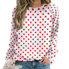 White With Red Polka Dots Women's Raglan Crewneck Sweatshirt