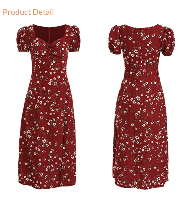 Wine flower long dress