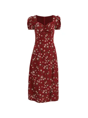 Wine flower long dress