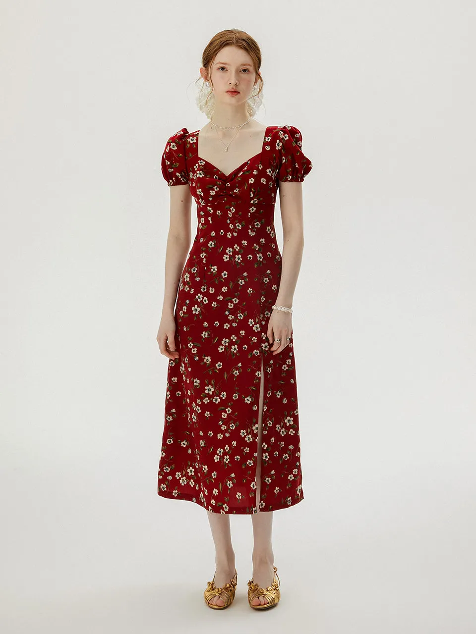 Wine flower long dress