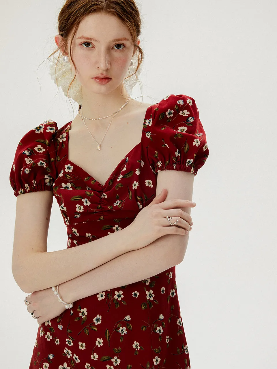 Wine flower long dress